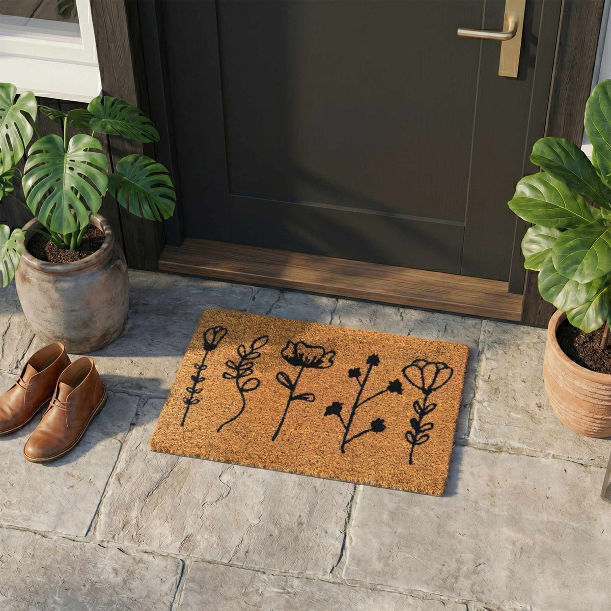 Coconut Fibre Doormat, Botanical Design, 60x40 cm