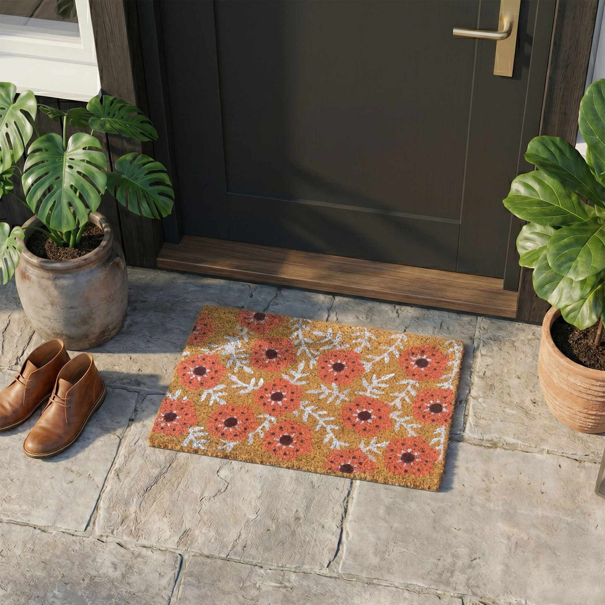Coconut Fibre Doormat, Botanical Design, 60x40 cm