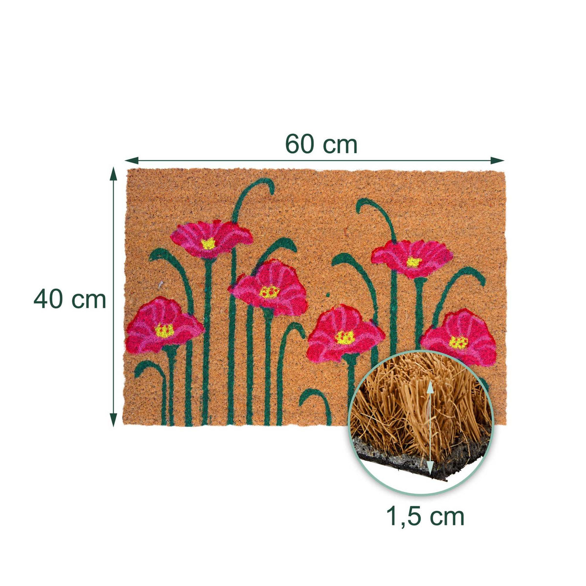 Coconut Fibre Doormat, Botanical Design, 60x40 cm