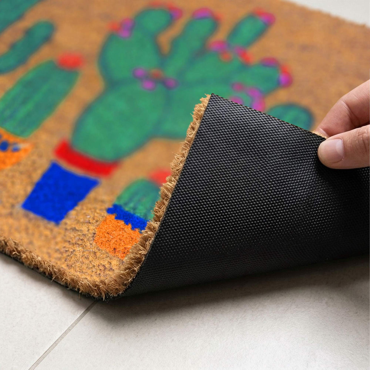 Coconut Fibre Doormat, Botanical Design, 60x40 cm