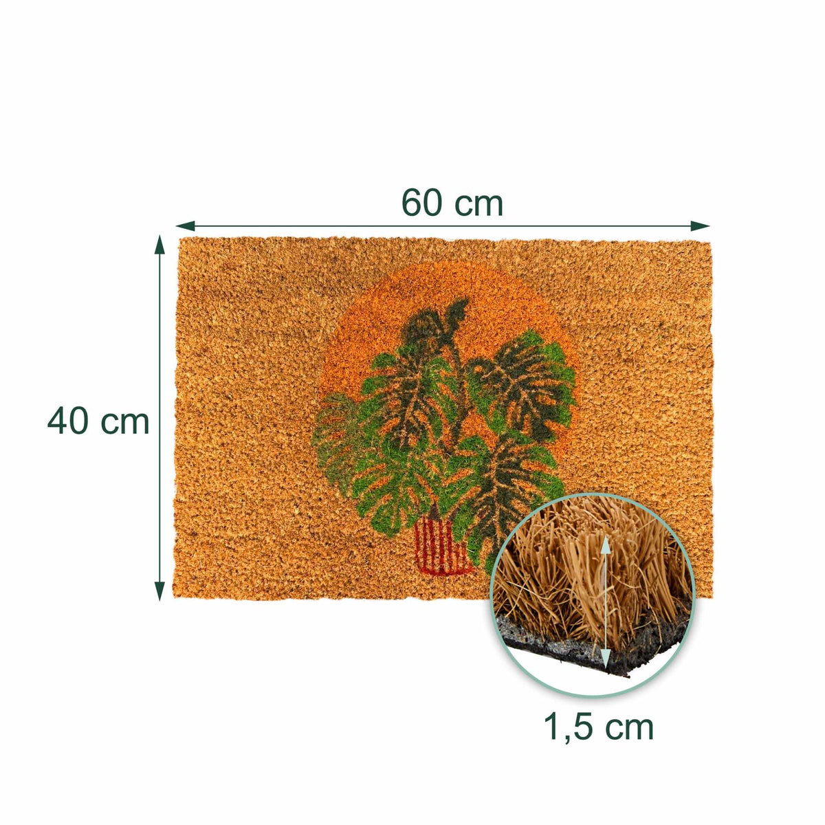Coconut Fibre Doormat, Botanical Design, 60x40 cm