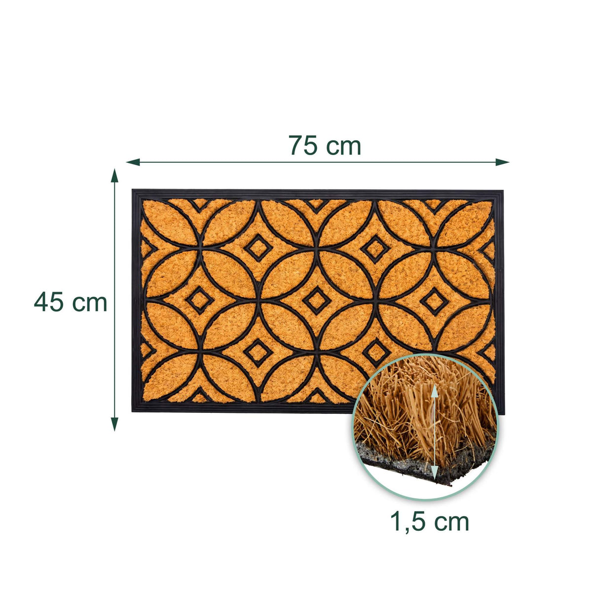 Coconut & Rubber Doormat, 75x45 cm, Non-Slip Backing