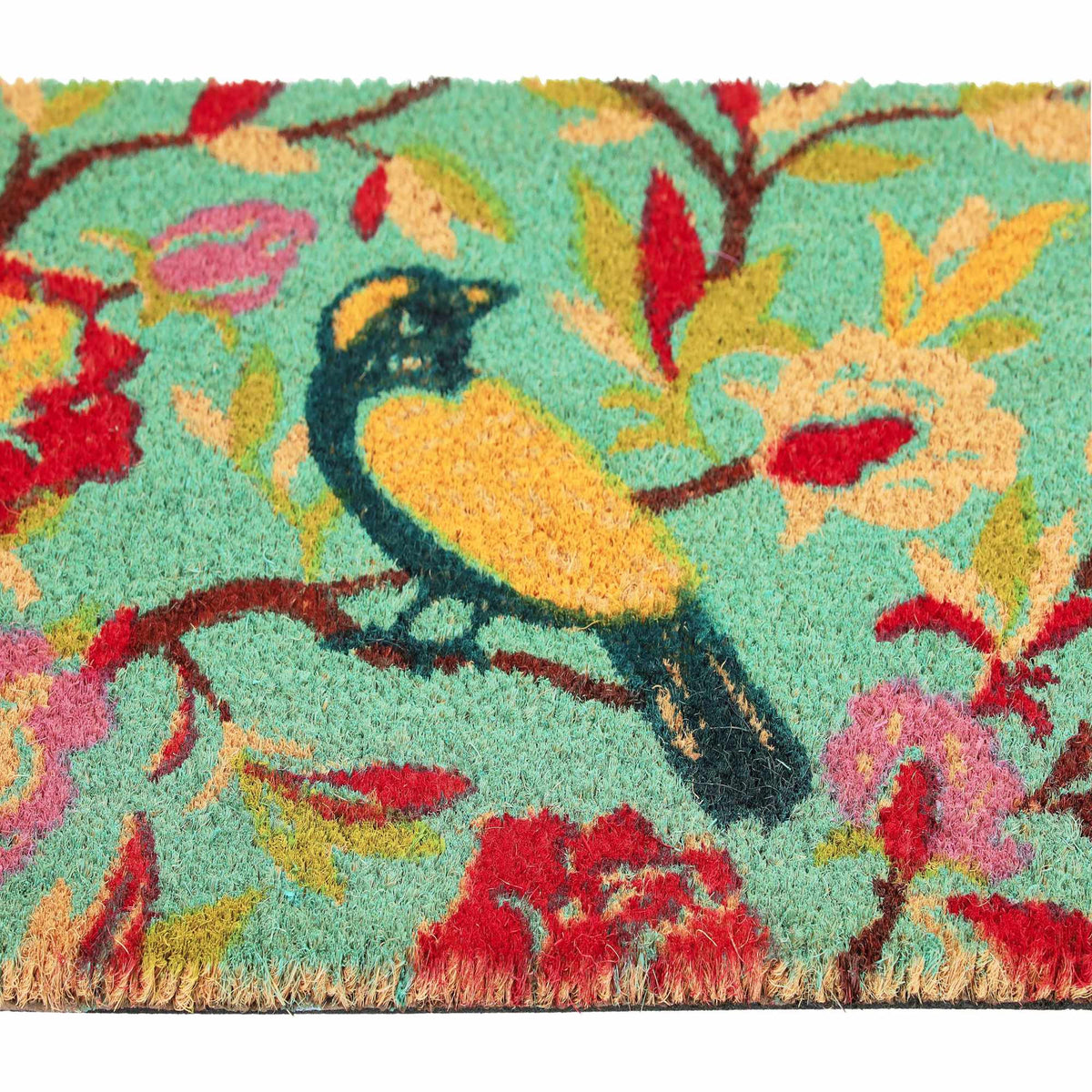 Coconut fiber doormat with bird motif