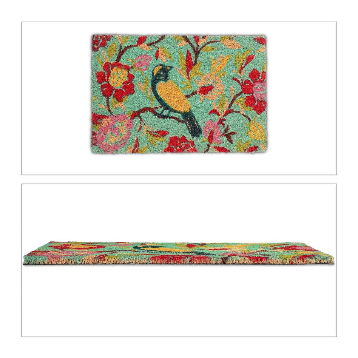 Coconut fiber doormat with bird motif