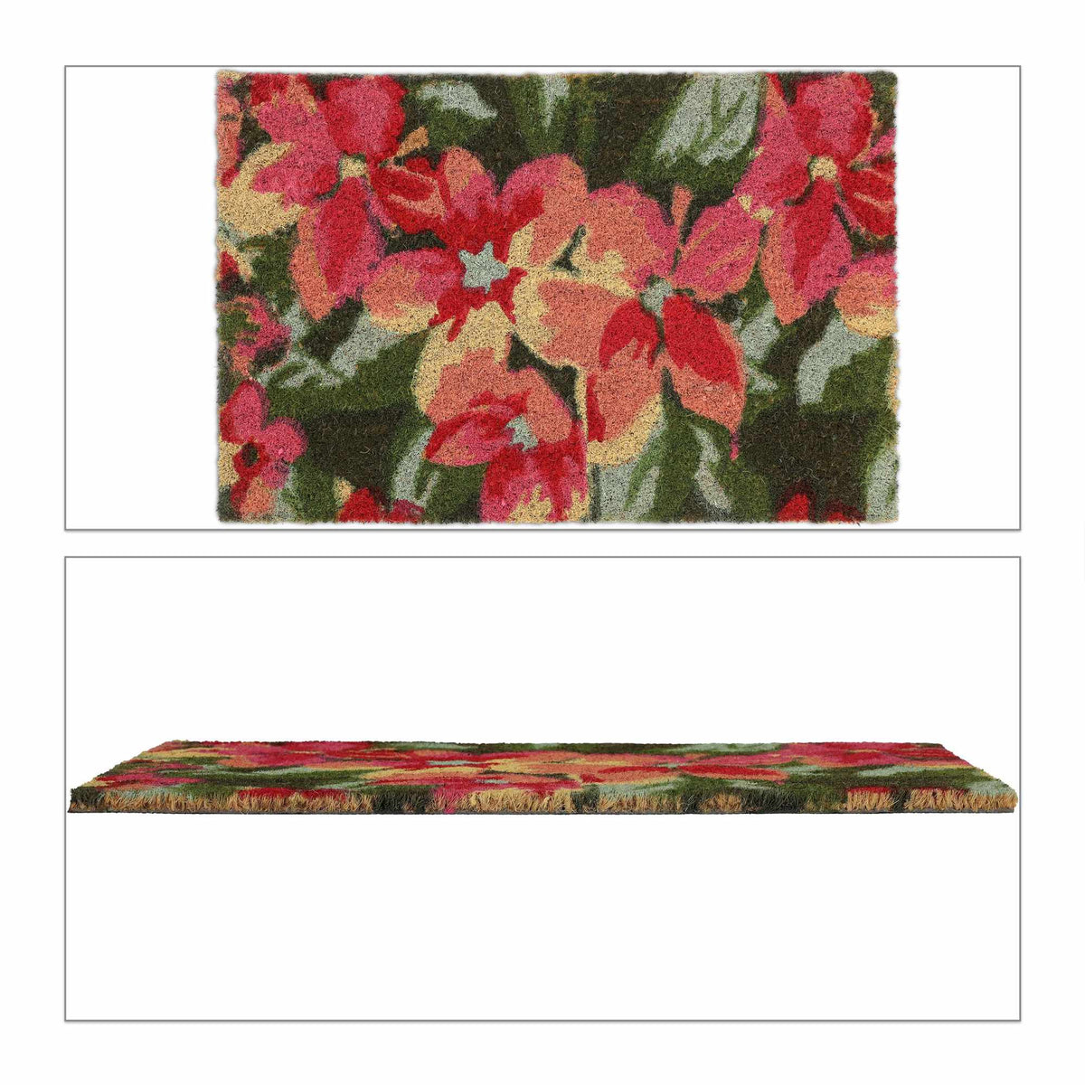 Coconut fiber doormat with flower motif