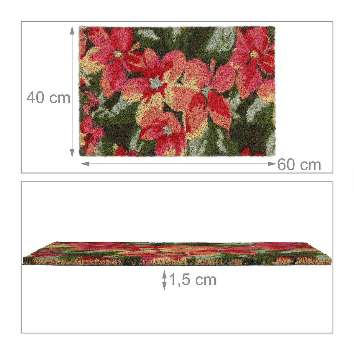 Coconut fiber doormat with flower motif