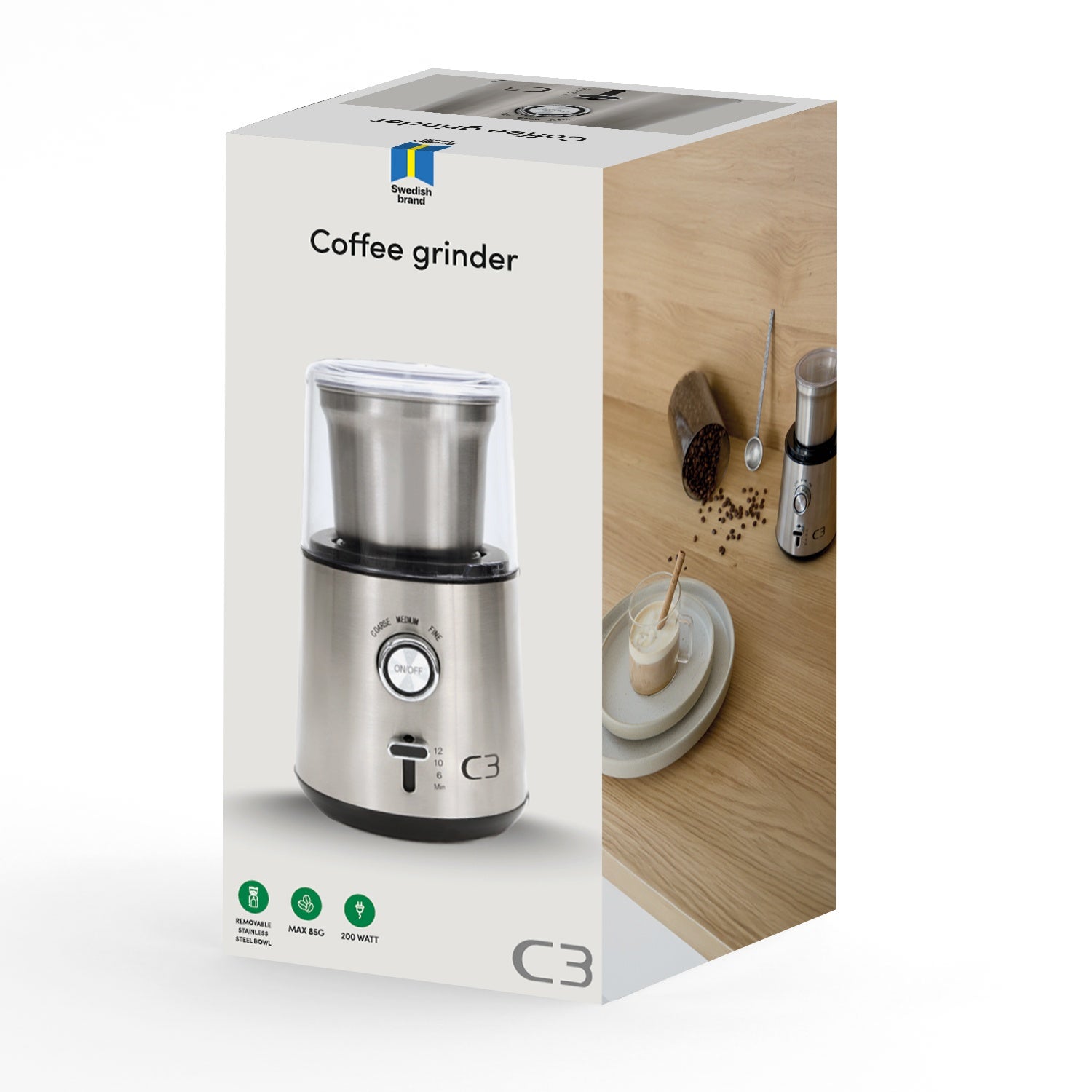 Coffee Grinder, 85g Capacity, 200W, Brushed Stainless Steel