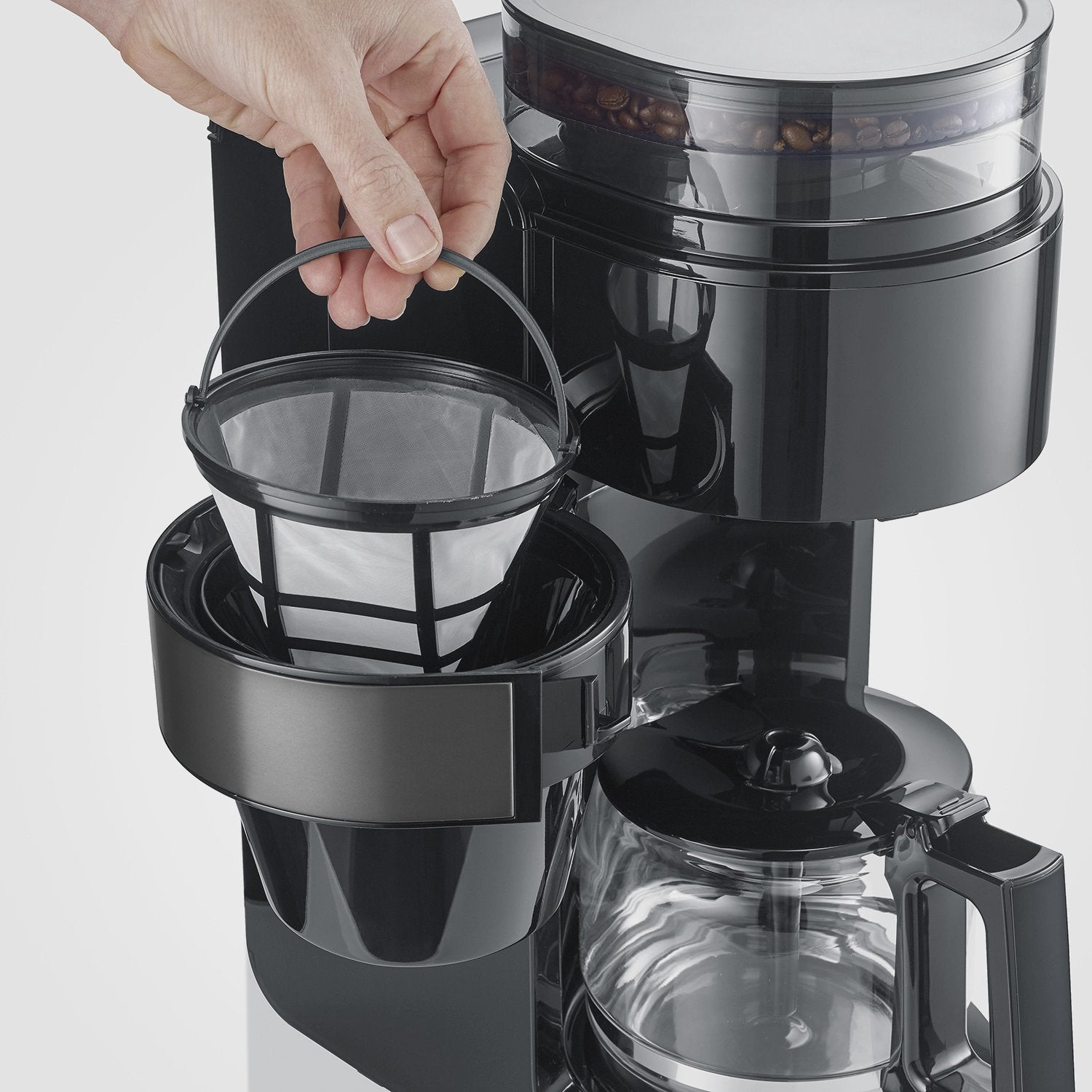 Coffee Maker with Grinder, 10-Cup Capacity, Dark Inox