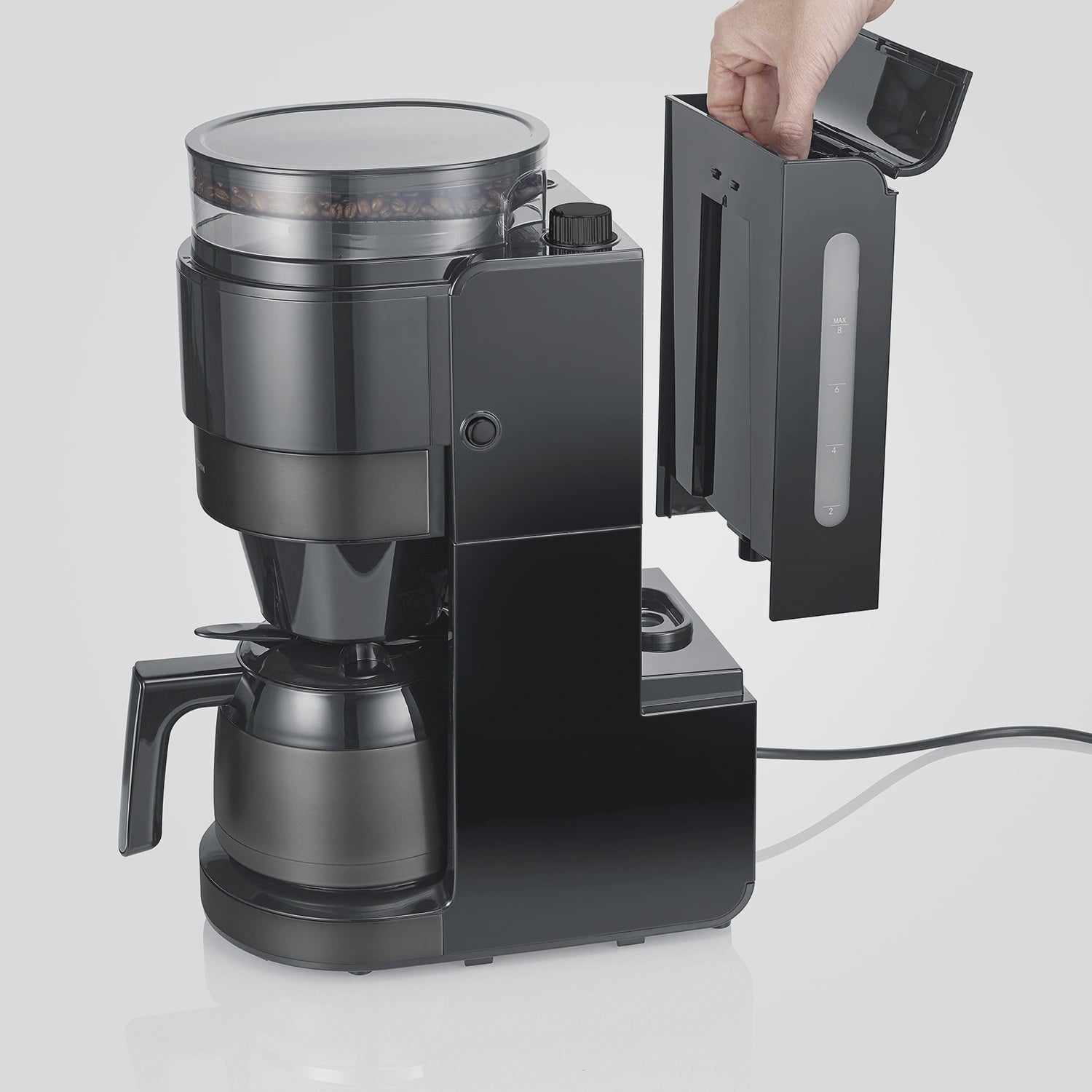 Coffee Maker with Grinder, 8-Cup, Dark Inox, Timer