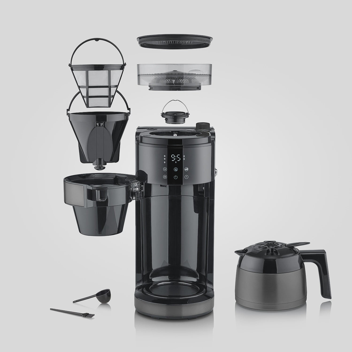 Coffee Maker with Grinder, 8-Cup, Dark Inox, Timer