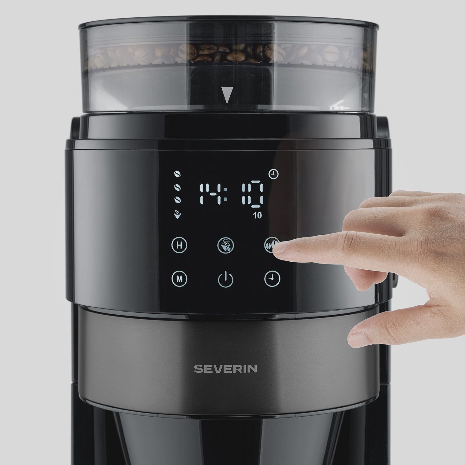 Coffee Maker with Grinder, 8-Cup, Dark Inox, Timer