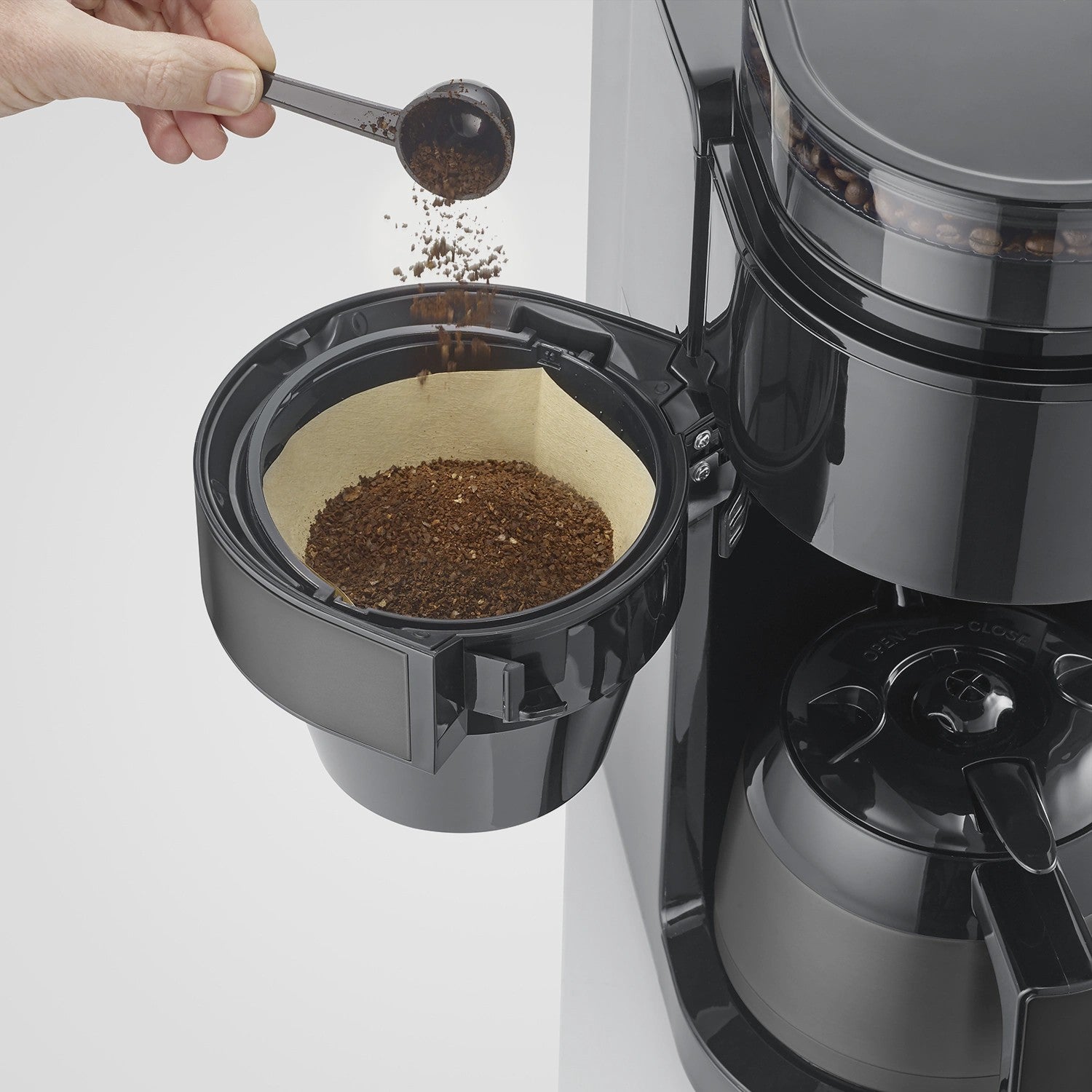 Coffee Maker with Grinder, 8-Cup, Dark Inox, Timer