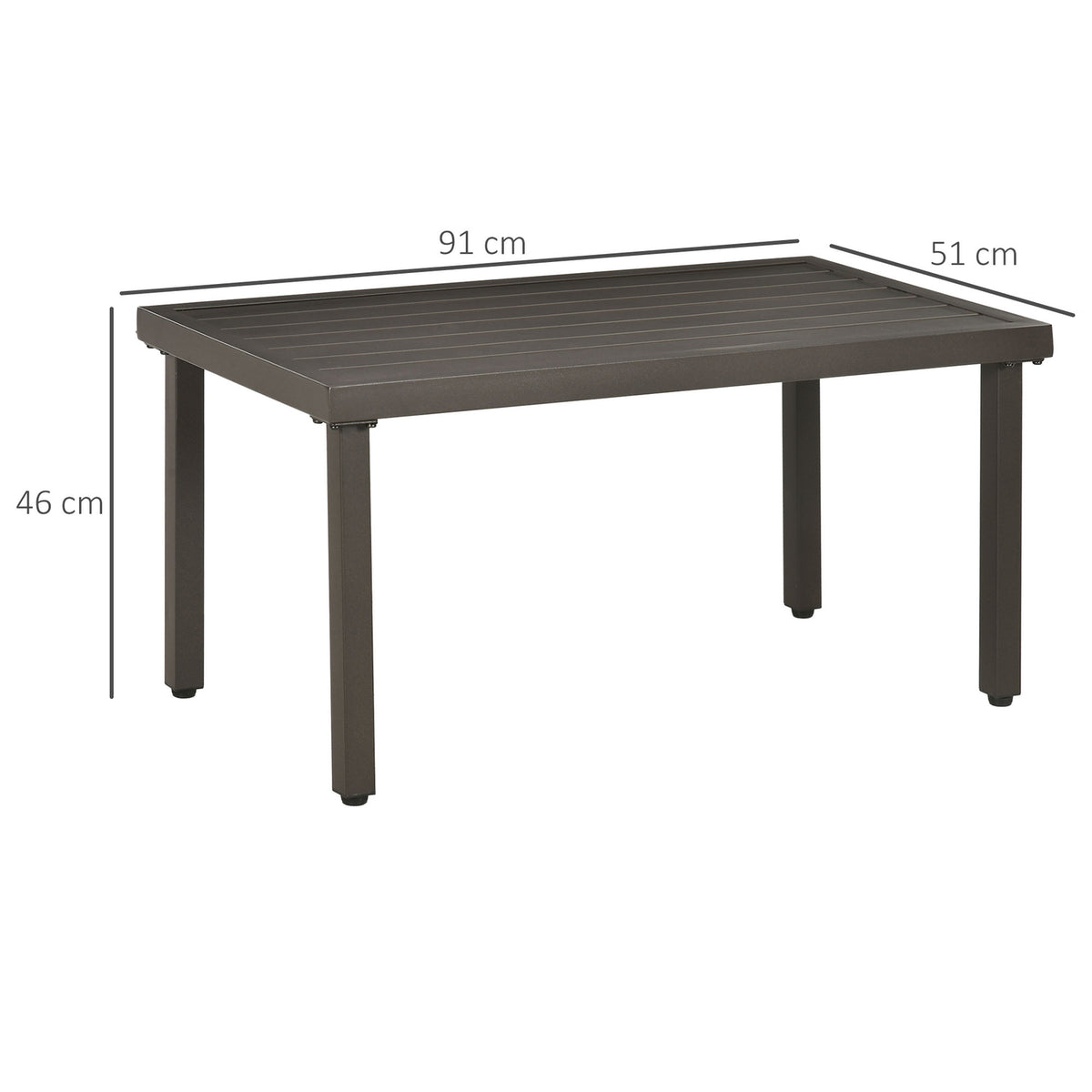 Coffee Table, Garden Table With Wood Look, Rectangular Coffee Table, Garden Table For Balcony, Patio, Steel, Brown, 91 X 51 X 46 Cm