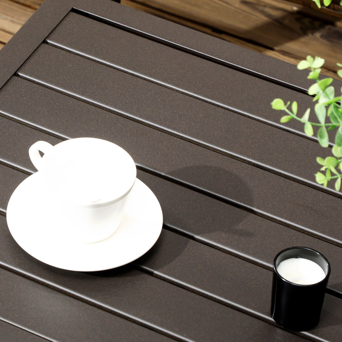 Coffee Table, Garden Table With Wood Look, Rectangular Coffee Table, Garden Table For Balcony, Patio, Steel, Brown, 91 X 51 X 46 Cm