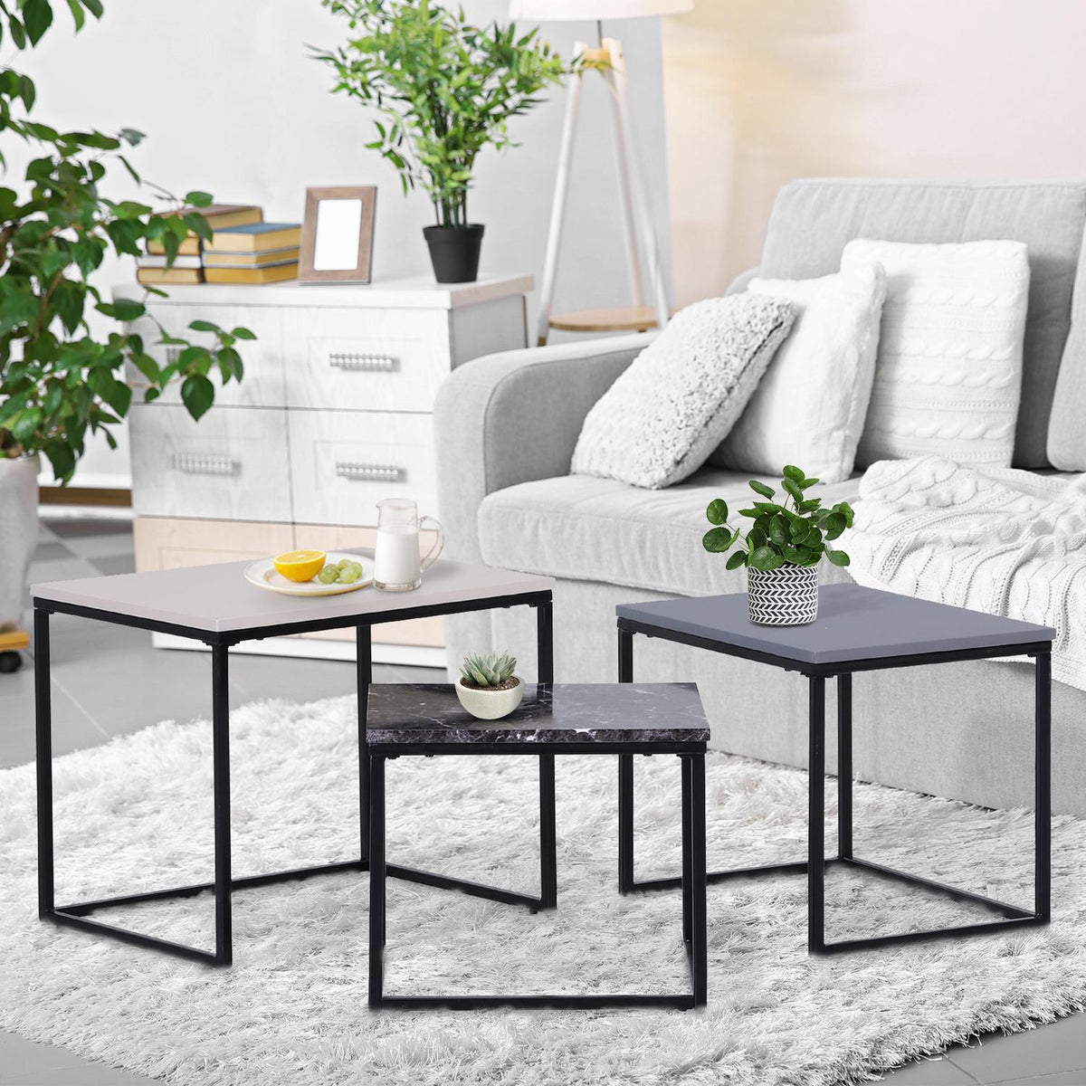 Coffee Table Modern Side Table Coffee Table With Metal Base, Mdf, In 3 Colors