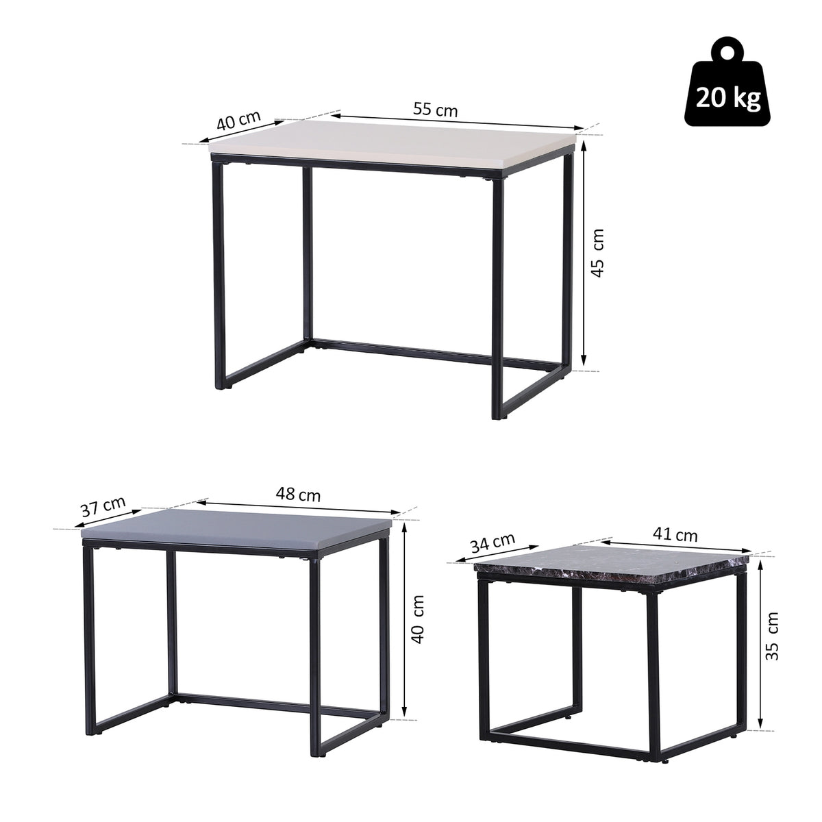 Coffee Table Modern Side Table Coffee Table With Metal Base, Mdf, In 3 Colors