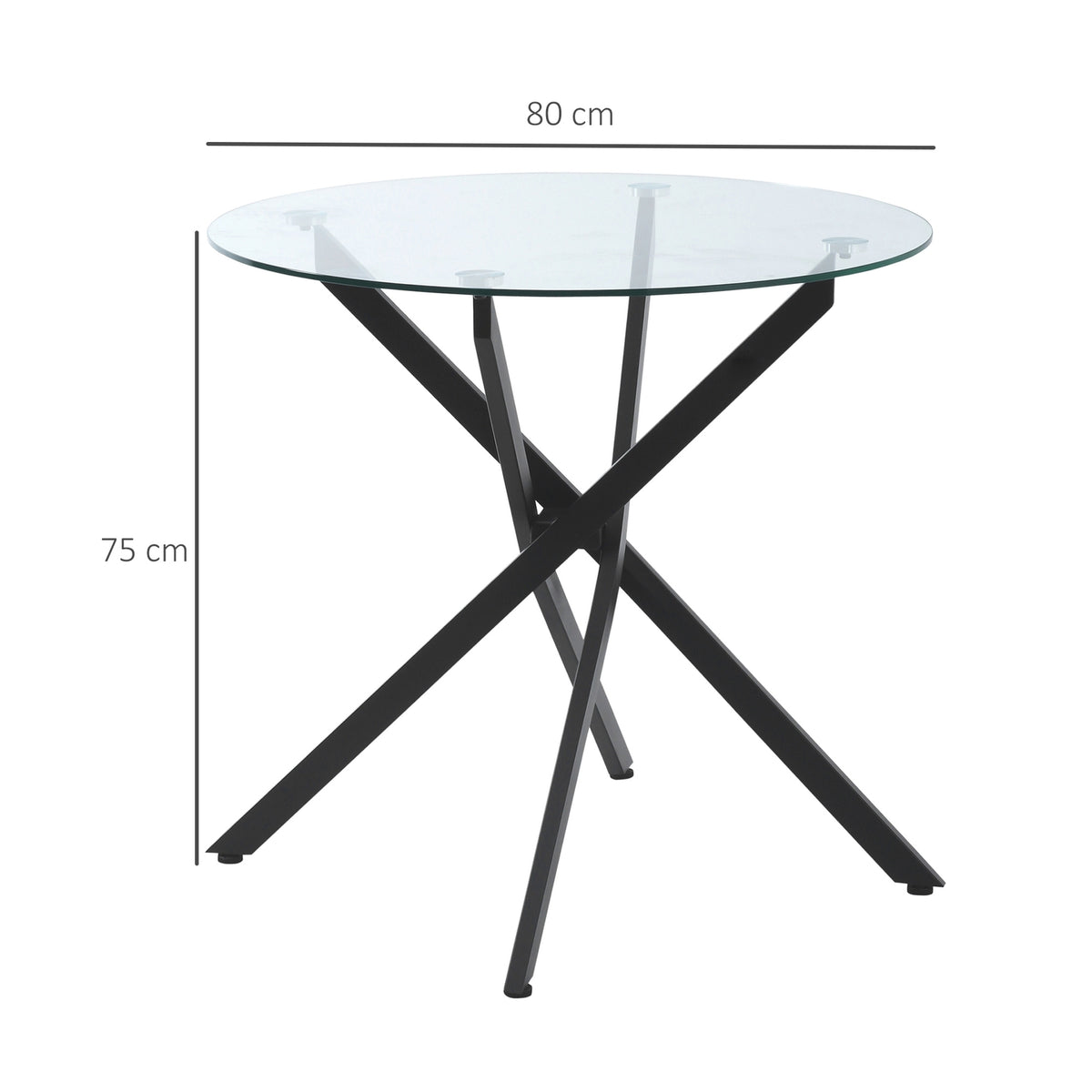 Coffee Table Round Glass Table, Black, Side Table With Safety Glass & Metal Frame, 80X80X75 Cm