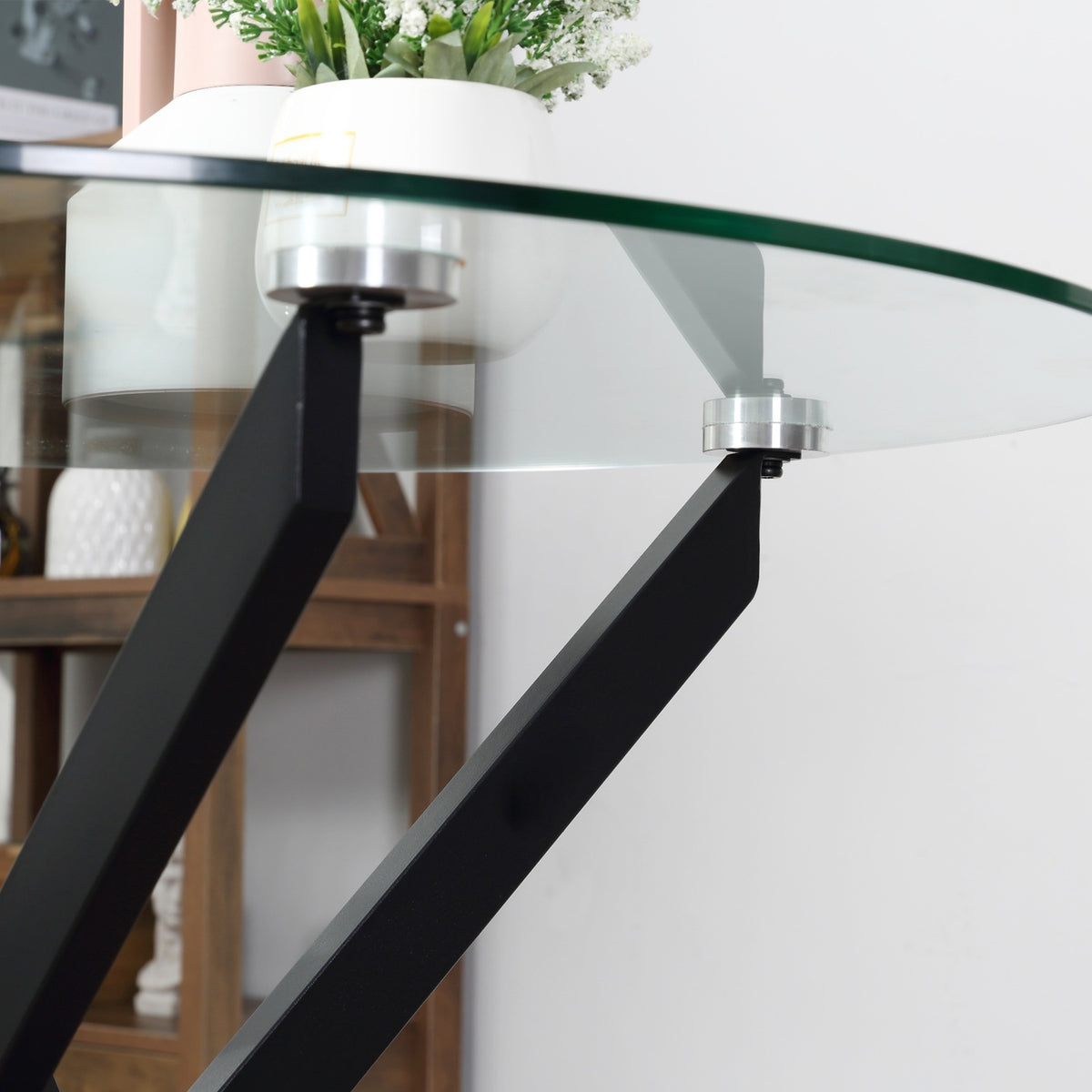 Coffee Table Round Glass Table, Black, Side Table With Safety Glass & Metal Frame, 80X80X75 Cm