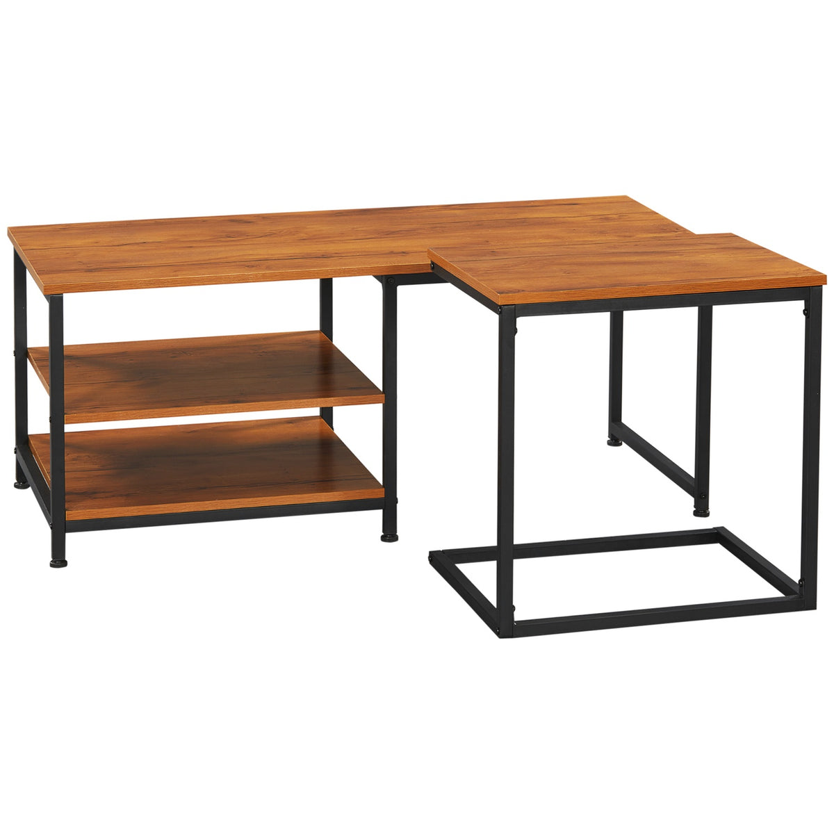 Coffee Table Set Of 2, Side Table With 2 Levels In Industrial Design, Living Room Table For Office, Steel, Natural