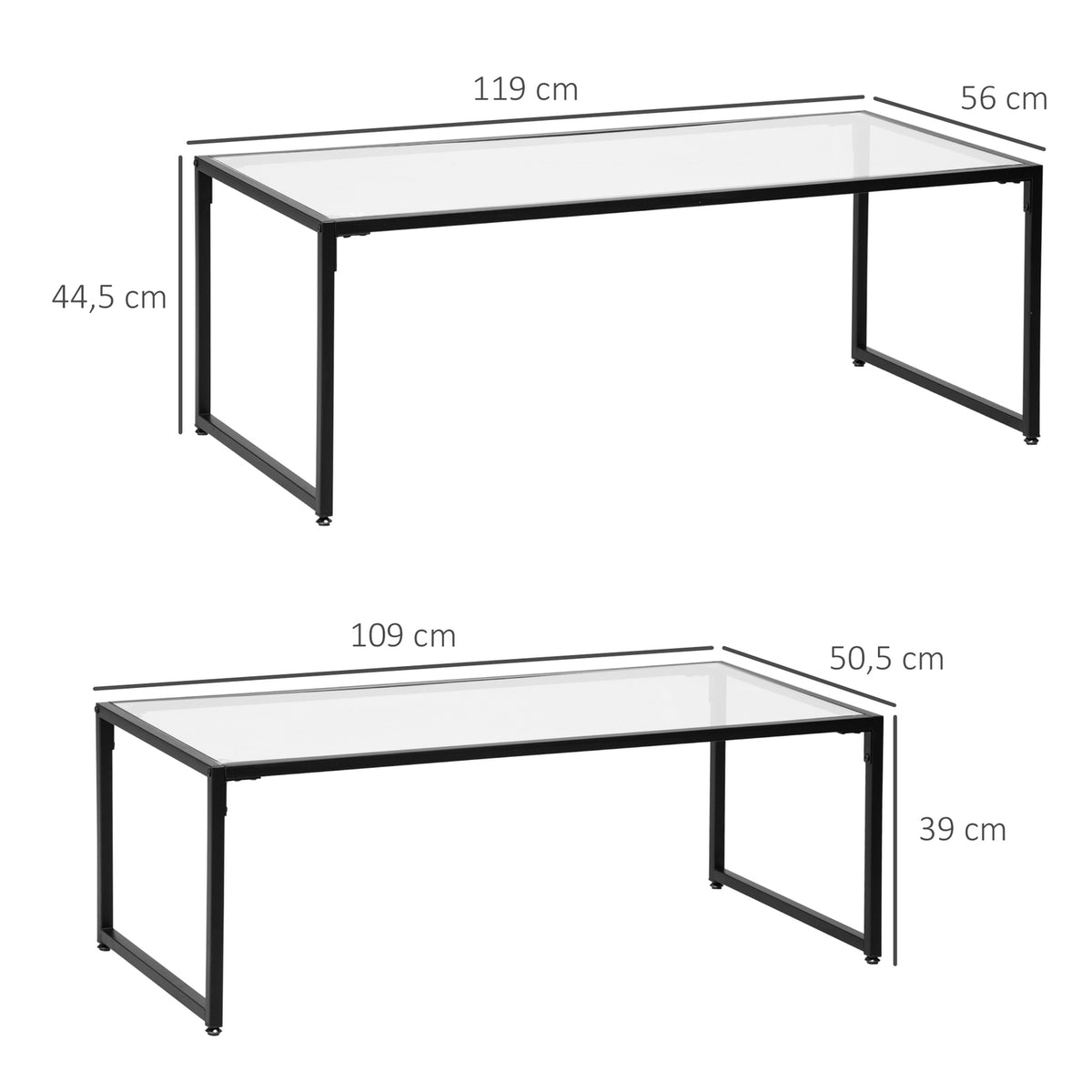 Coffee Table Set Of 2 Side Tables, Coffee Table, Nesting Table, Glass Table, Sofa Table, Living Room Table For Bedroom, Steel, Black