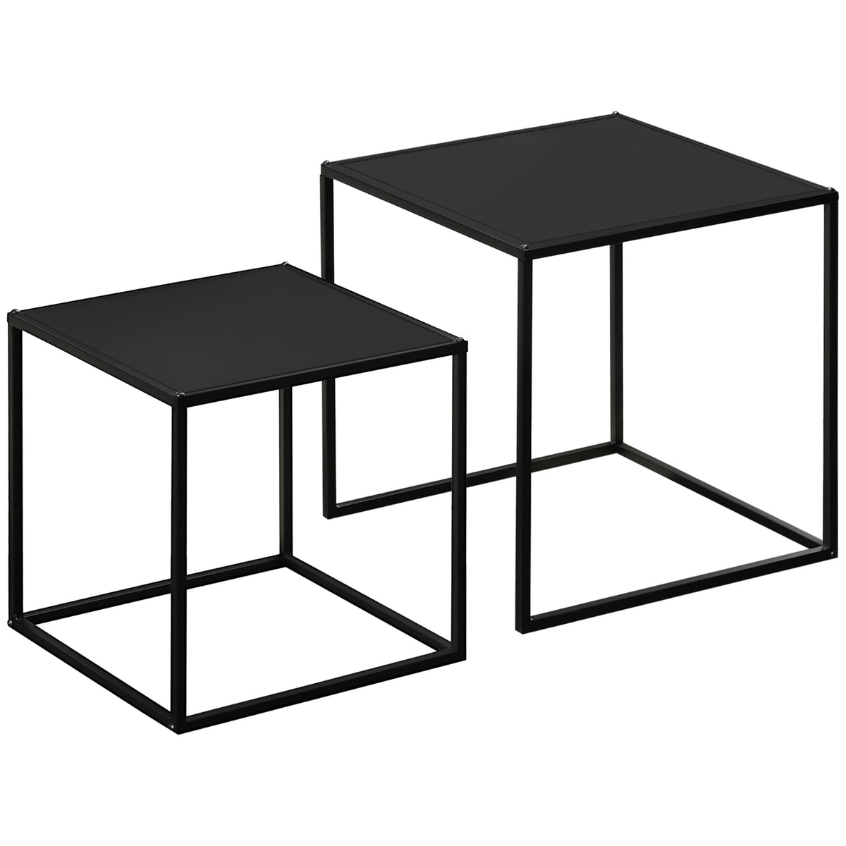 Coffee Table Set Of 2 Side Tables In A Modern Design, Steel Frame, Up To 10 Kg, Black, 120X59X45Cm