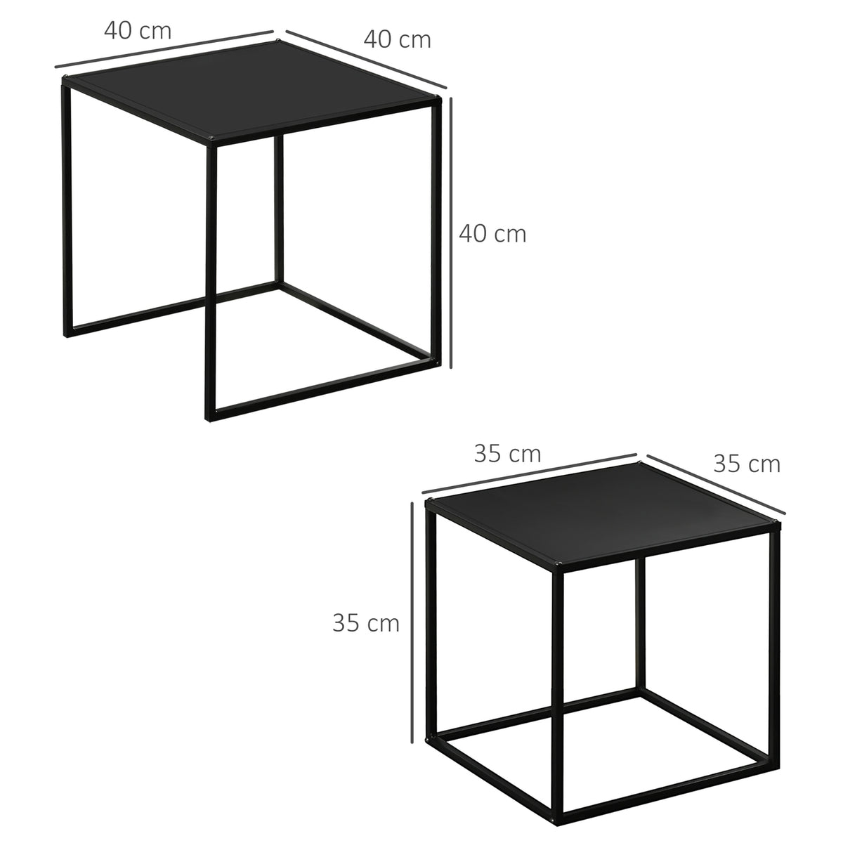 Coffee Table Set Of 2 Side Tables In A Modern Design, Steel Frame, Up To 10 Kg, Black, 120X59X45Cm