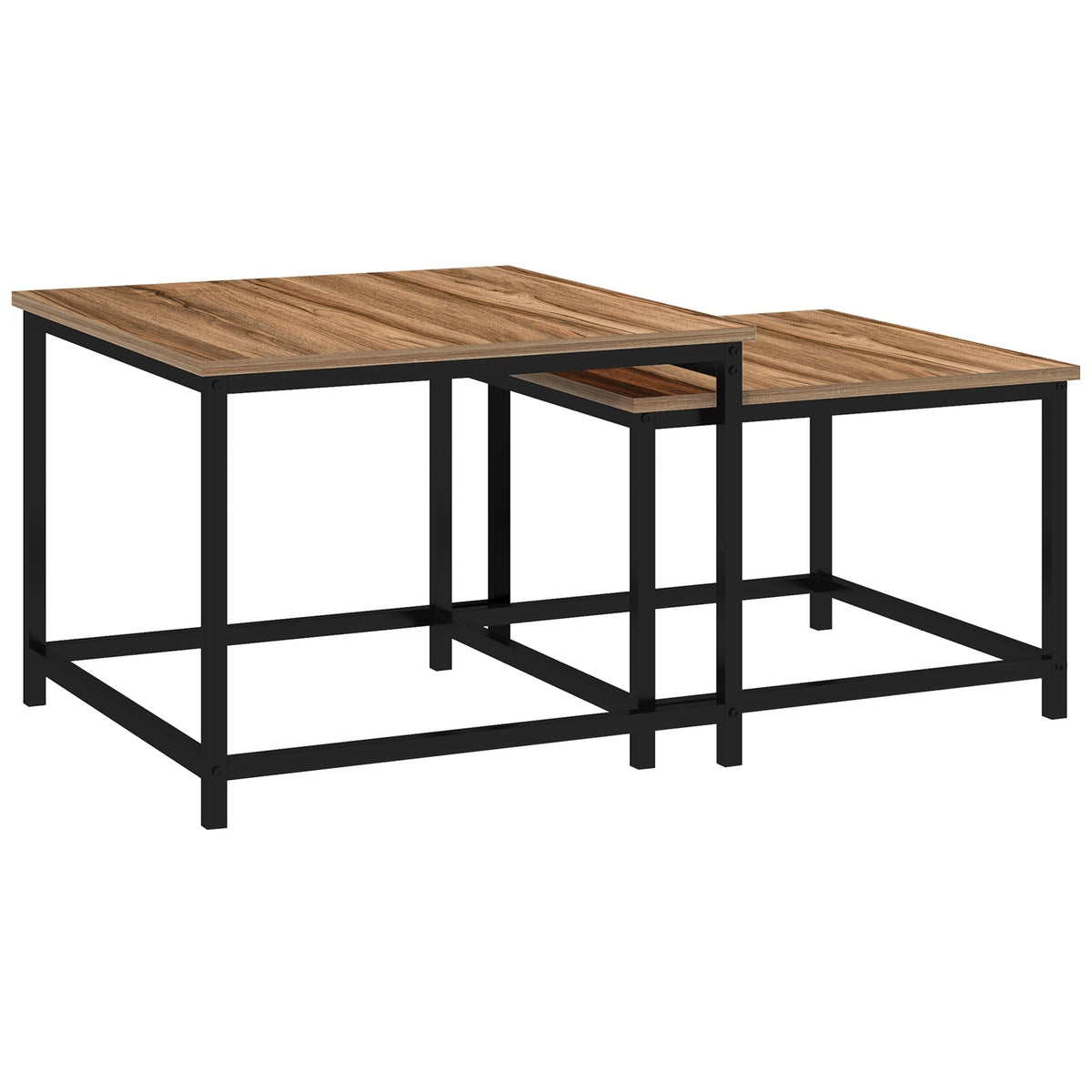Coffee Table Set Of 2 Side Tables In Industrial Design, Living Room Table With Wood Look, Steel, Natural