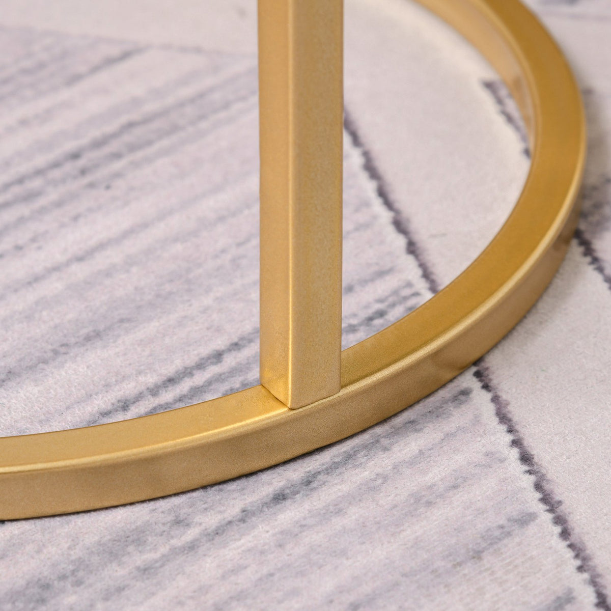 Coffee Table Set Of 2 Side Tables With Raised Edge, Round, Retro Design, Mdf Metal, Gold
