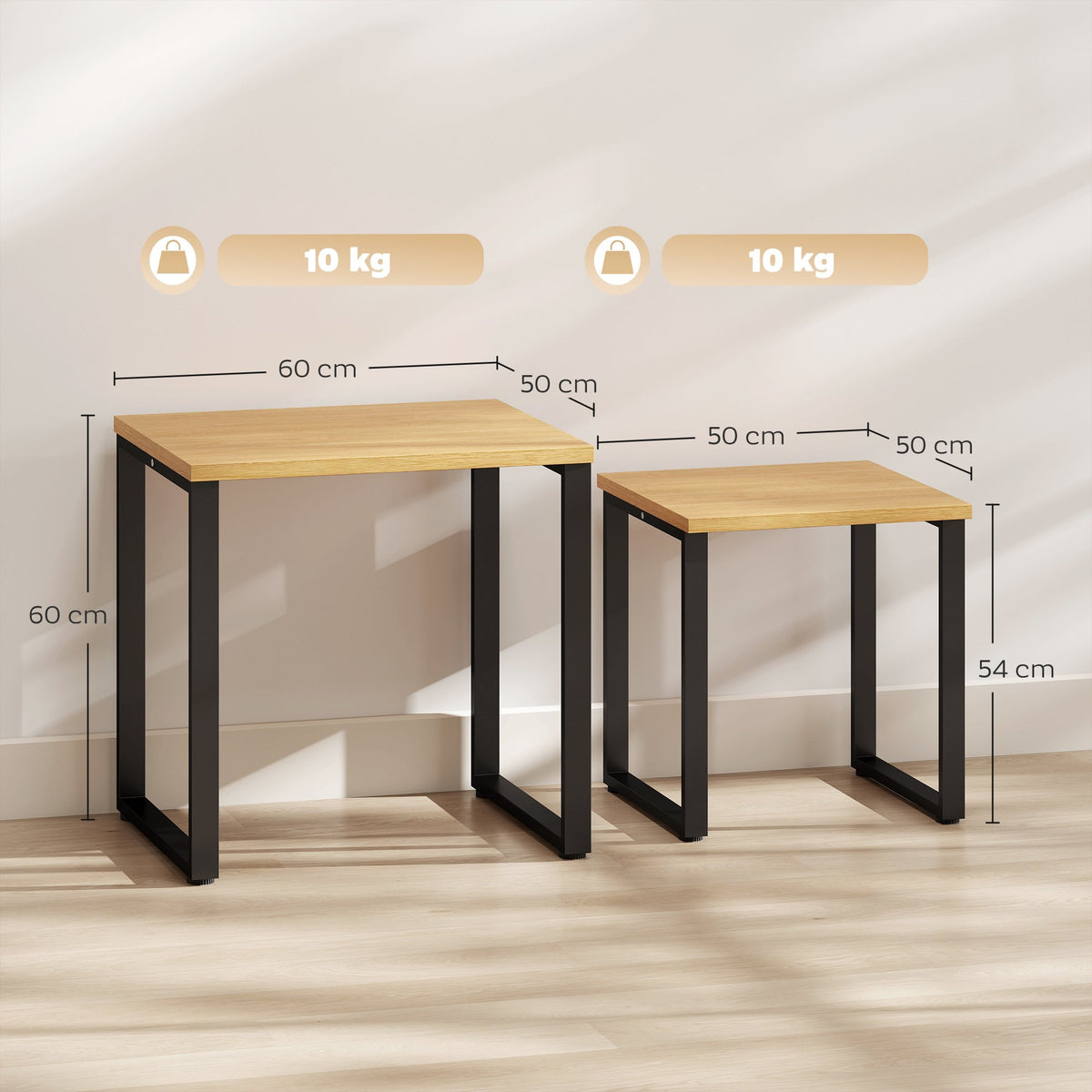 Coffee Table Set of 2, Wood Look, Metal Frame, Nesting Design