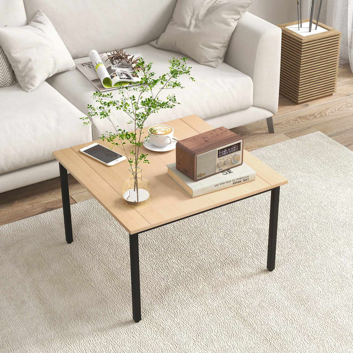 Coffee Table, Side Table, Coffee Table, Sofa Table, Up To 10 Kg, Fir Wood, Metal, Natural, 70X70X45 Cm