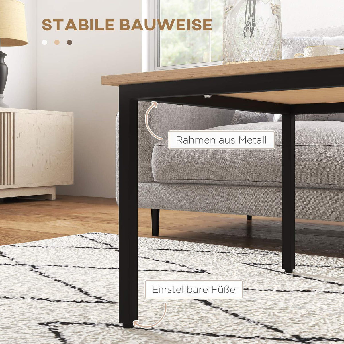 Coffee Table, Side Table, Coffee Table, Sofa Table, Up To 10 Kg, Fir Wood, Metal, Natural, 70X70X45 Cm