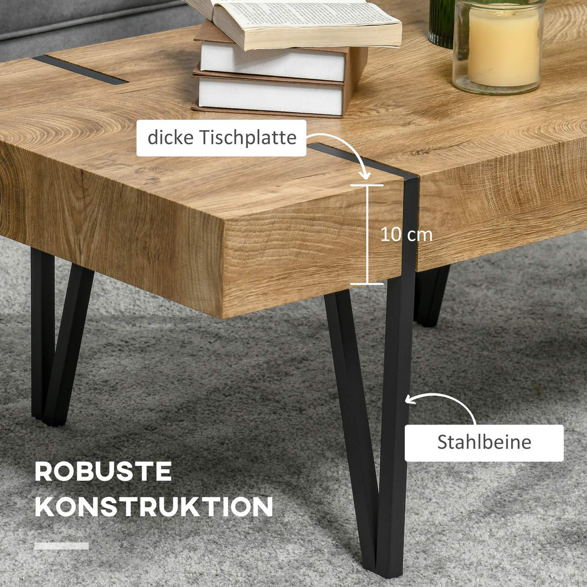 Coffee Table Side Table Sofa Table With Adjustable Footrests Living Room Table Industrial Design Mdf Metal Natural Wood 105 X 60 X 42 Cm