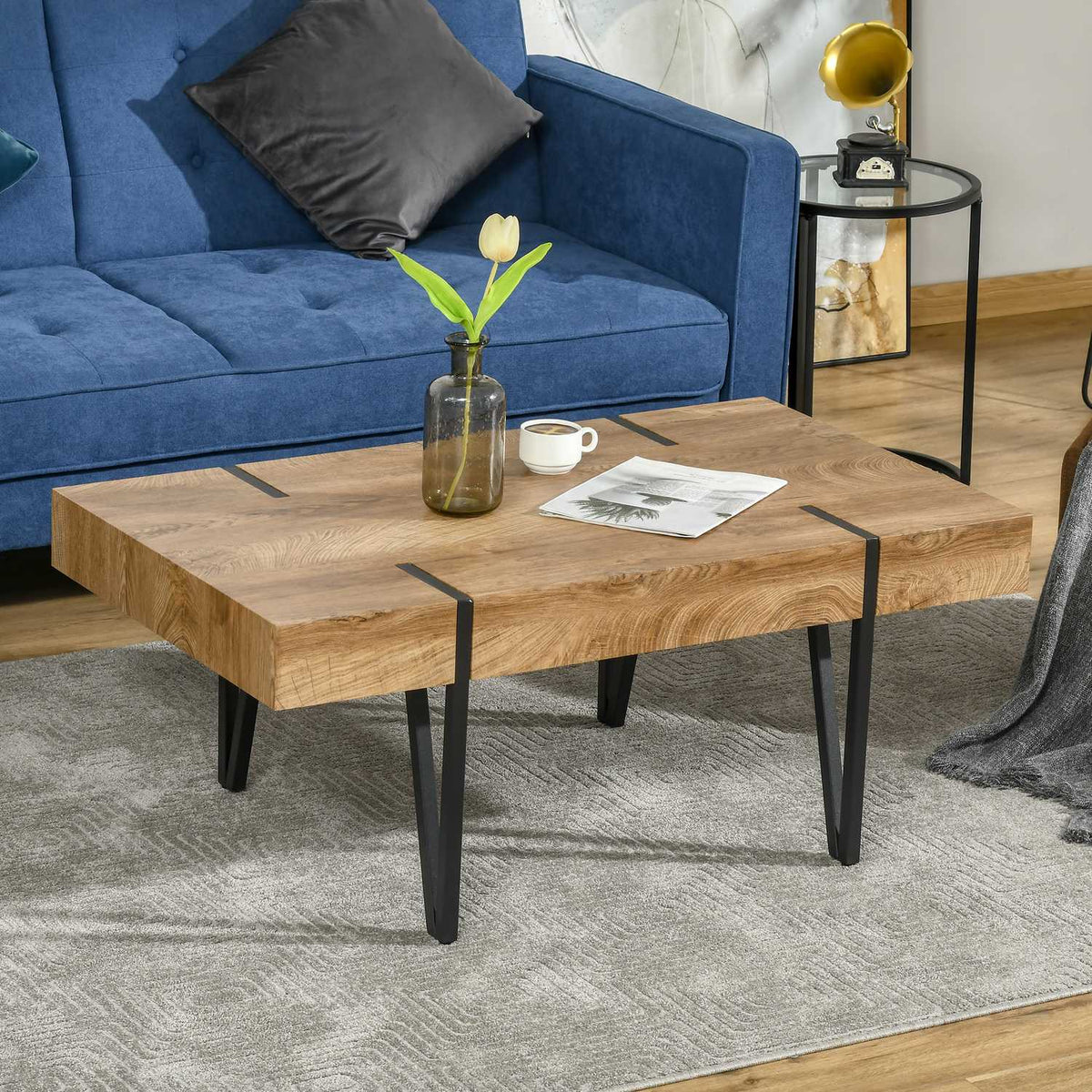 Coffee Table Side Table Sofa Table With Adjustable Footrests Living Room Table Industrial Design Mdf Metal Natural Wood 105 X 60 X 42 Cm