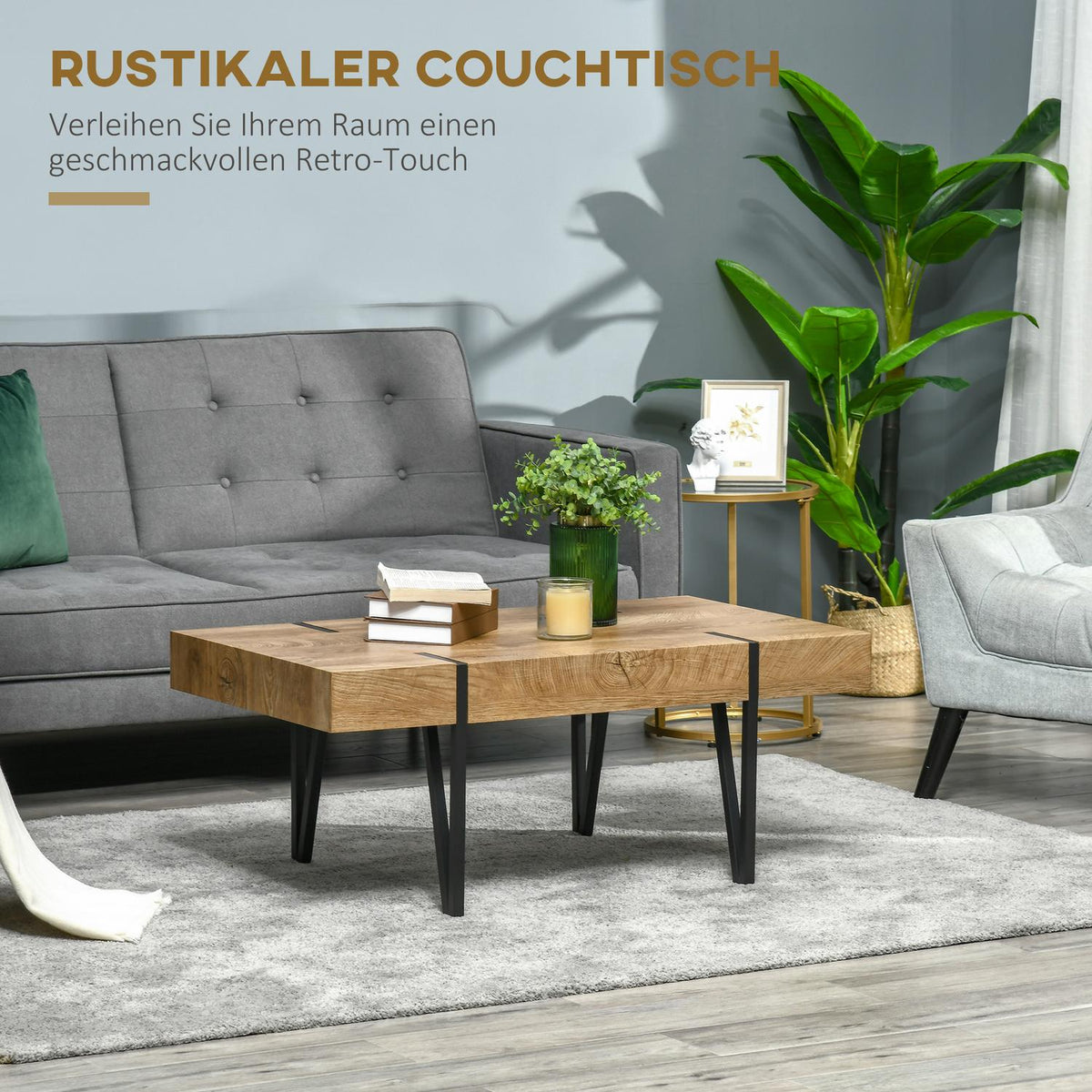 Coffee Table Side Table Sofa Table With Adjustable Footrests Living Room Table Industrial Design Mdf Metal Natural Wood 105 X 60 X 42 Cm