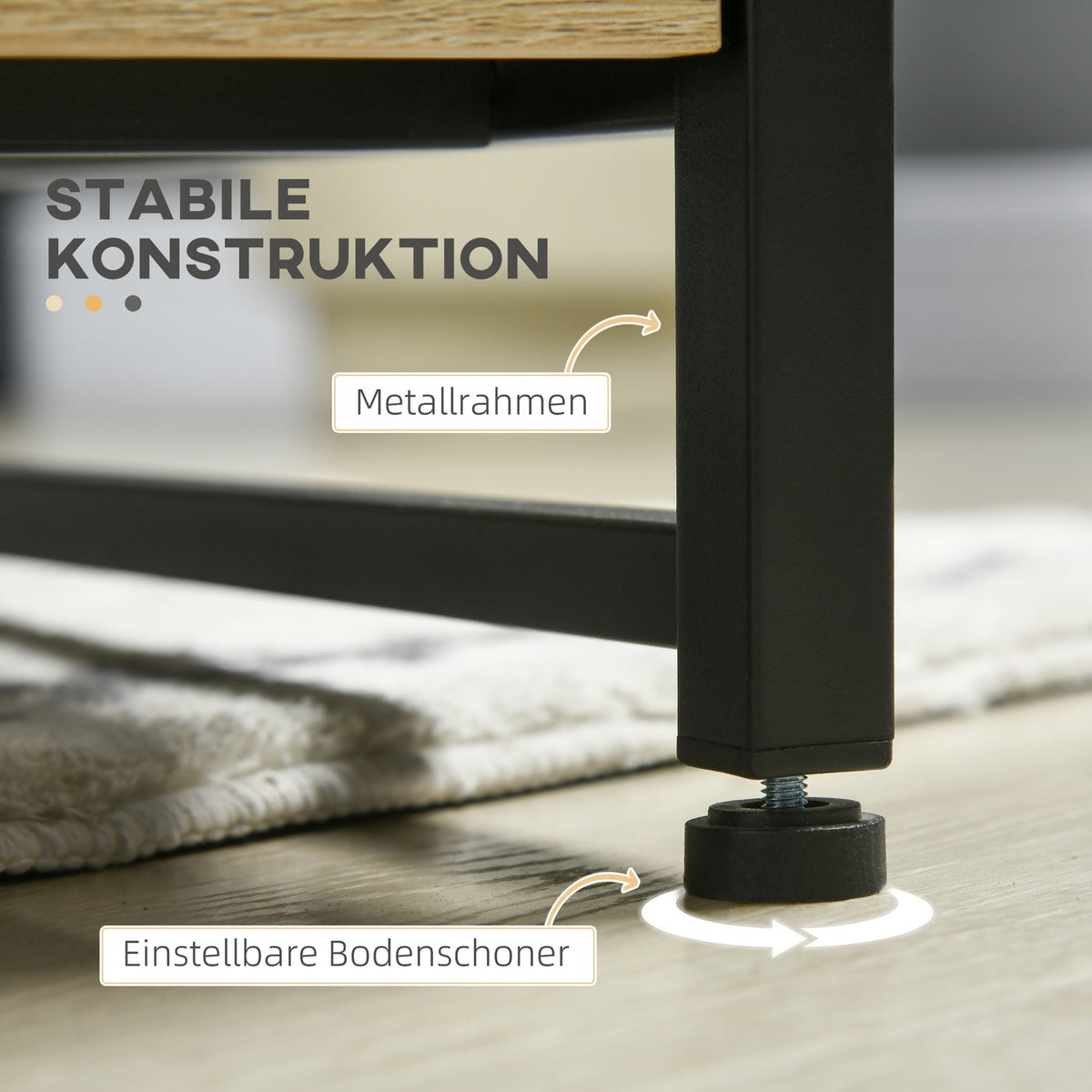 Coffee Table Side Table With Drawer & Glass Top, Coffee Table With Storage Space, Sofa Table, Steel, Oak