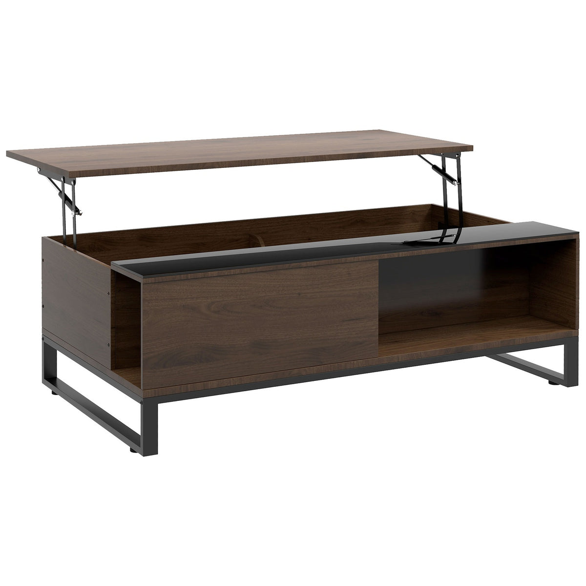 Coffee Table, Side Table With Lifting Function, Sofa Table With Storage Space, Coffee Table In Modern Design, Steel, Walnut, Black, 102 X 58 X 35.5 Cm