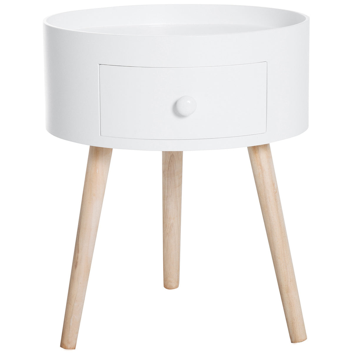 Coffee Table With Drawer, Round Side Table, Coffee Table, Load Capacity Up To 50 Kg, White, 38X38X45Cm