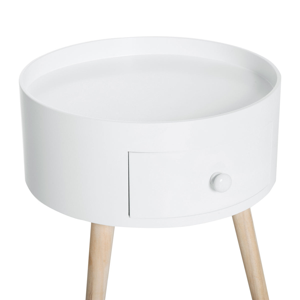 Coffee Table With Drawer, Round Side Table, Coffee Table, Load Capacity Up To 50 Kg, White, 38X38X45Cm
