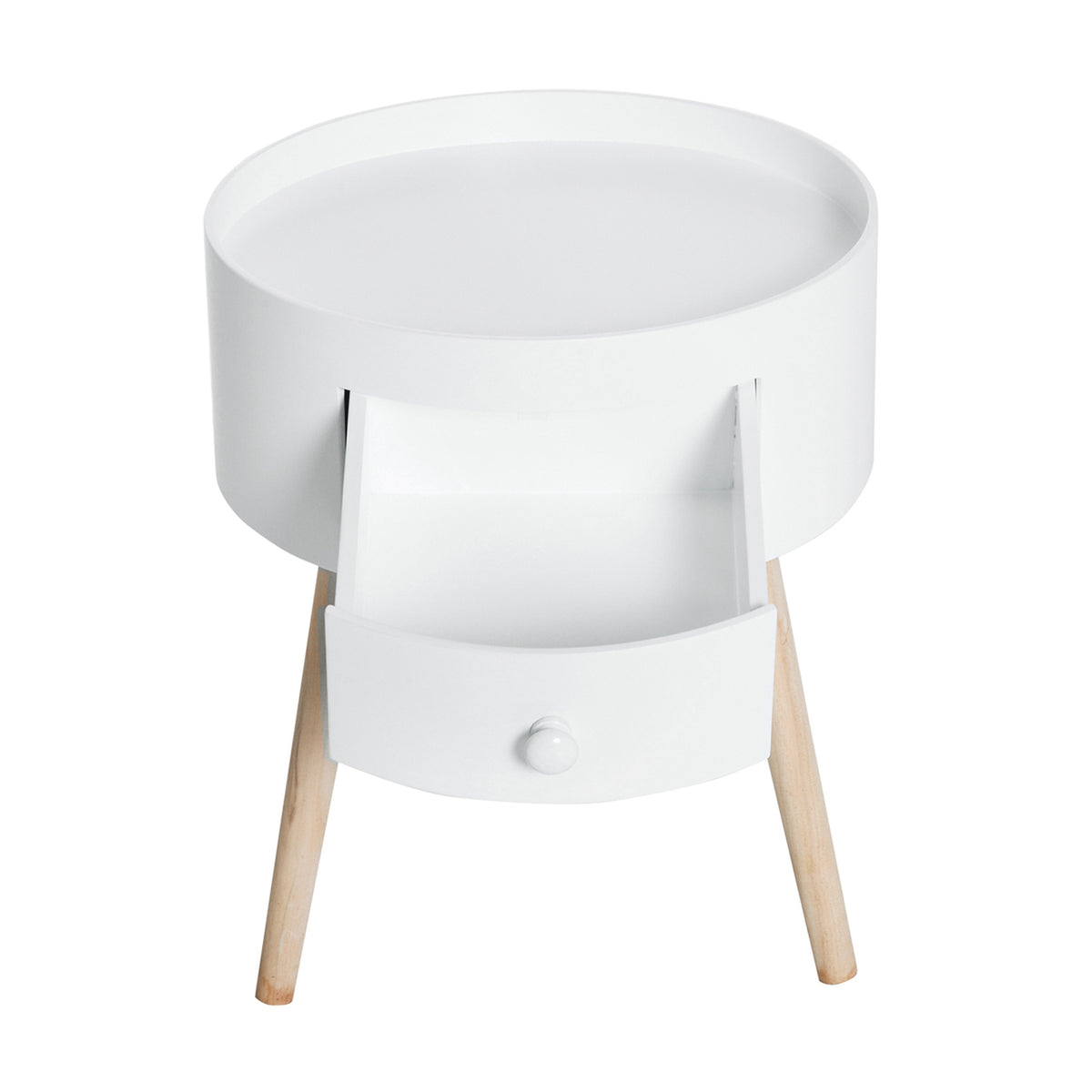 Coffee Table With Drawer, Round Side Table, Coffee Table, Load Capacity Up To 50 Kg, White, 38X38X45Cm