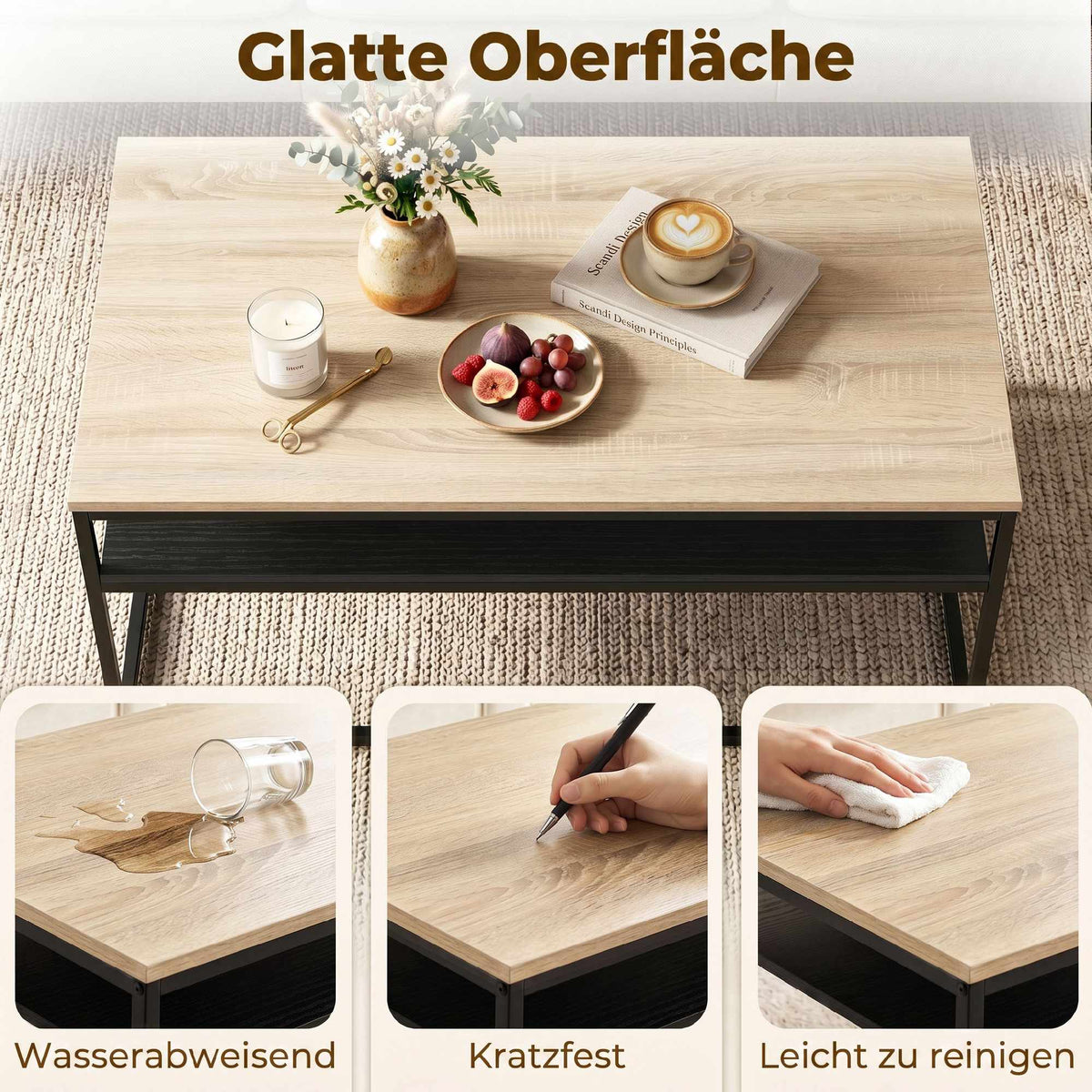 Coffee Table With Shelf, Oak Look and Black, 100 cm