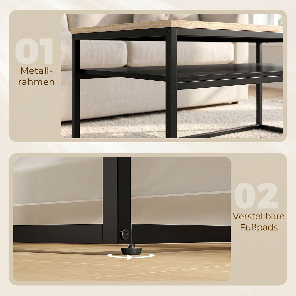 Coffee Table With Shelf, Oak Look and Black, 100 cm