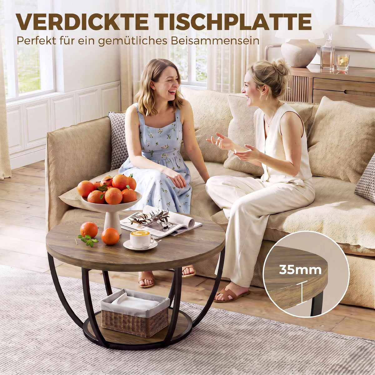 Coffee Table with 2 Tiers, 80x80x43.8 cm, Brown/Black