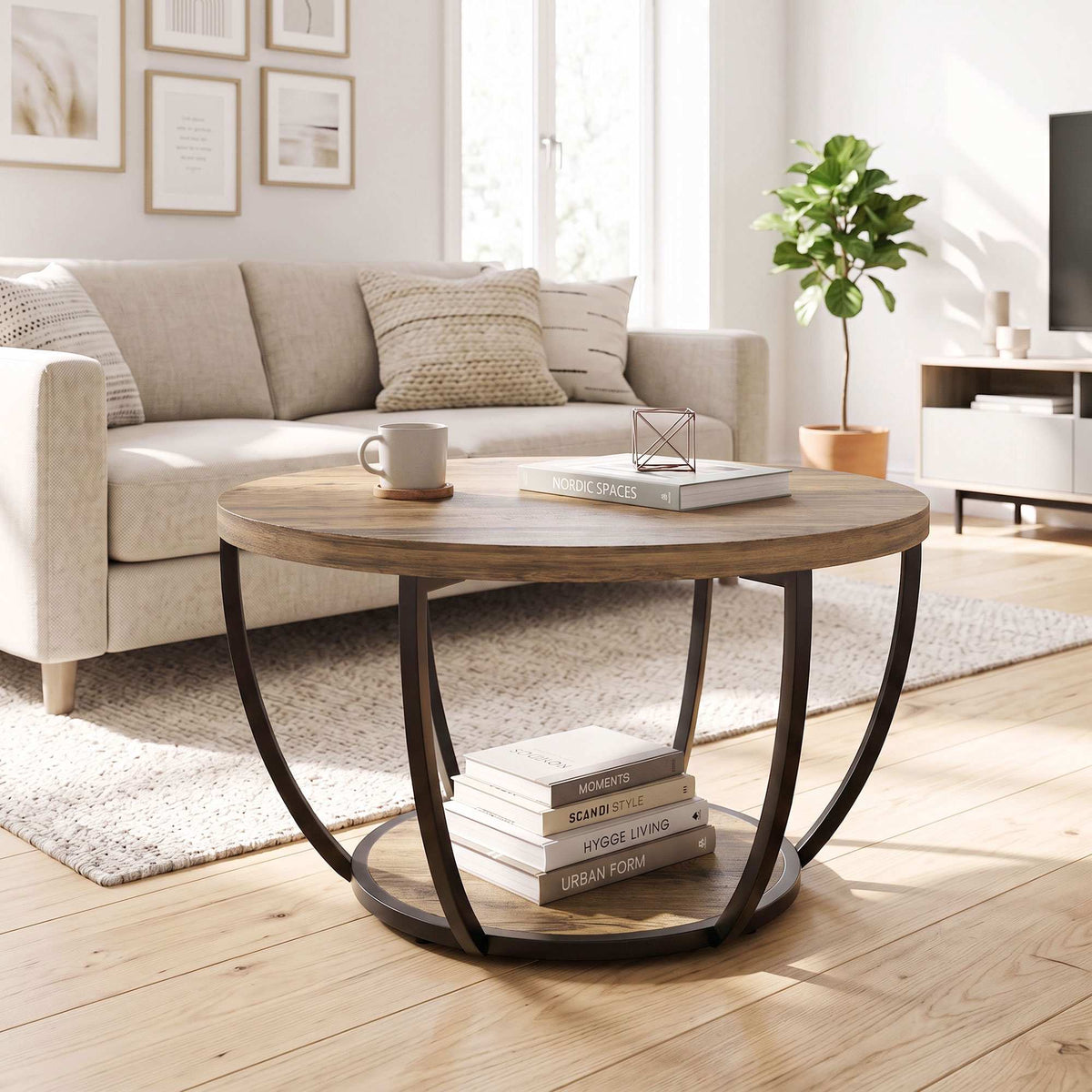 Coffee Table with 2 Tiers, 80x80x43.8 cm, Brown/Black