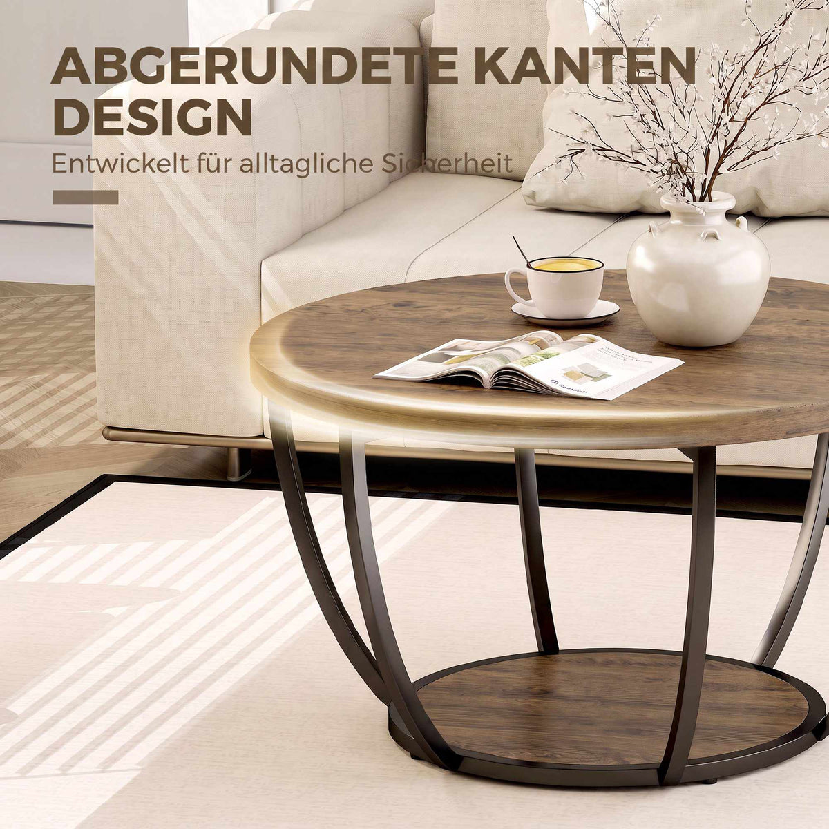 Coffee Table with 2 Tiers, 80x80x43.8 cm, Brown/Black