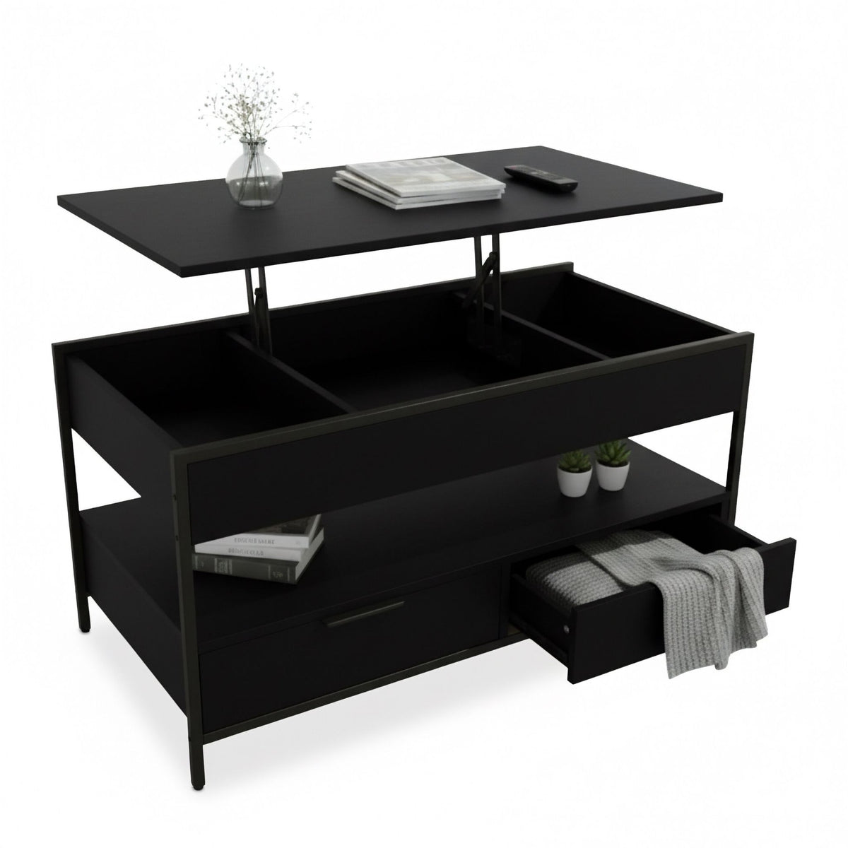 Coffee Table with Storage, Adjustable Height