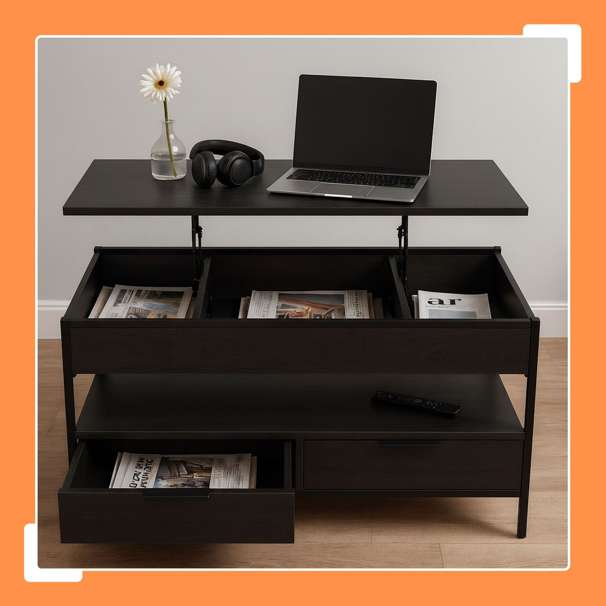 Coffee Table with Storage, Adjustable Height