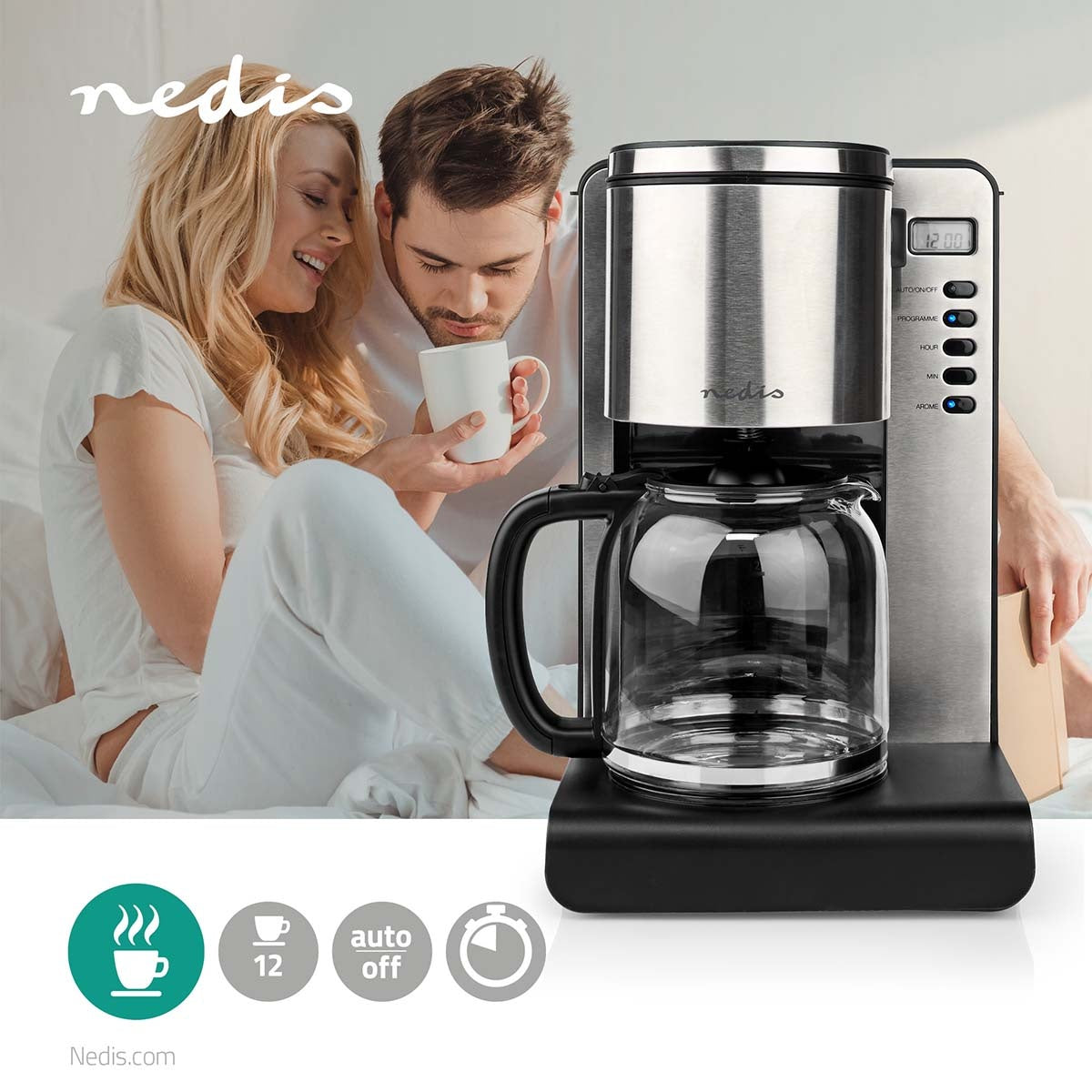 Coffee maker | Filter coffee | 1.5 l | 12 Cups | Keep warm function | Turn on the timer | LCD Screen | Clock function | Aluminum / Black