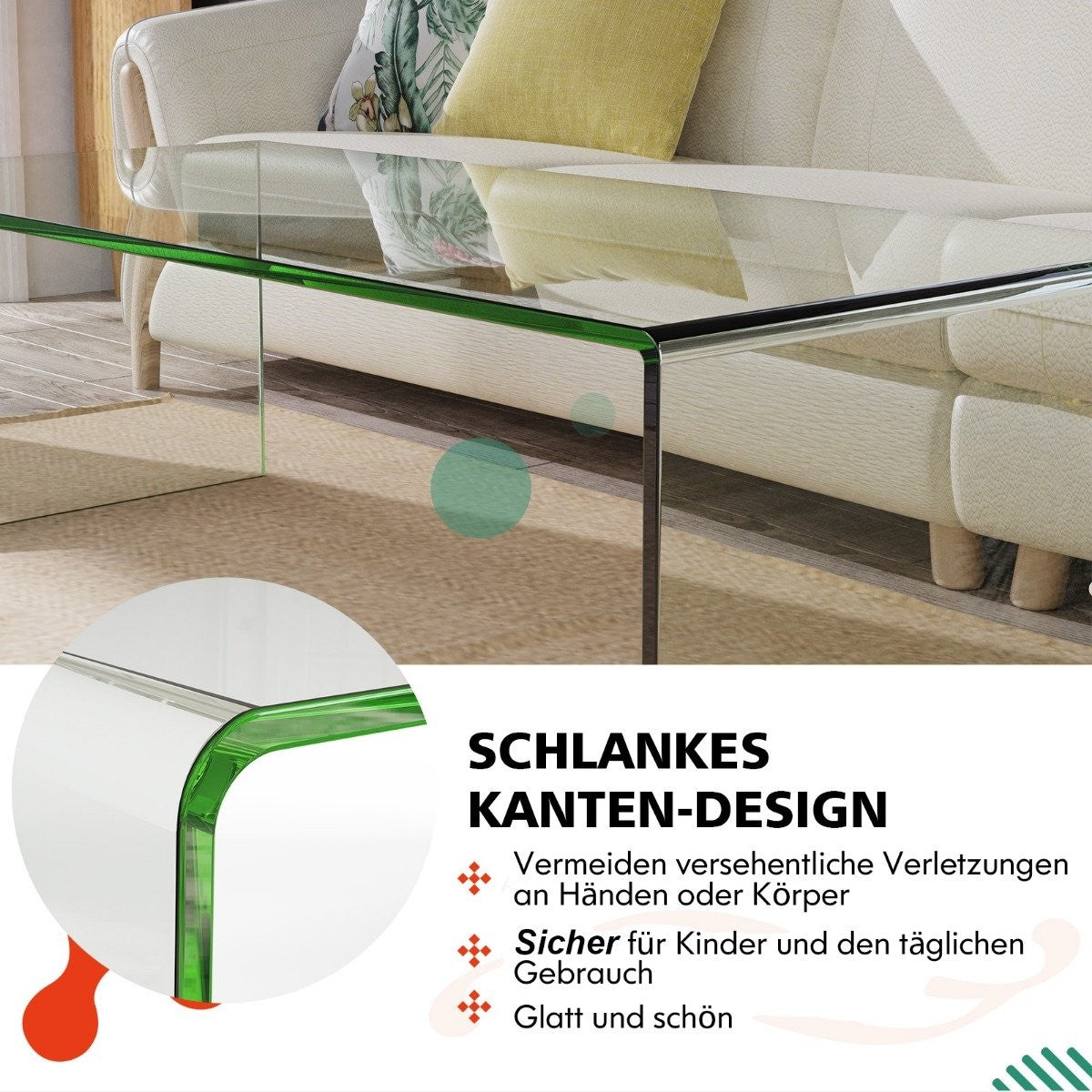 Coffee table glass table U-shaped side table made of tempered glass 108 x 50 x 35 cm