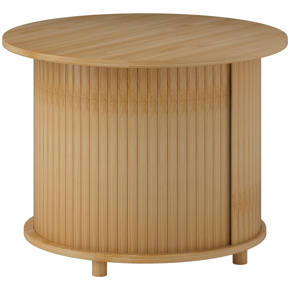 Coffee table living room table made of bamboo with hidden storage space and sliding door, round side table in modern style, for living room, natural, Ø60 x 45 cm