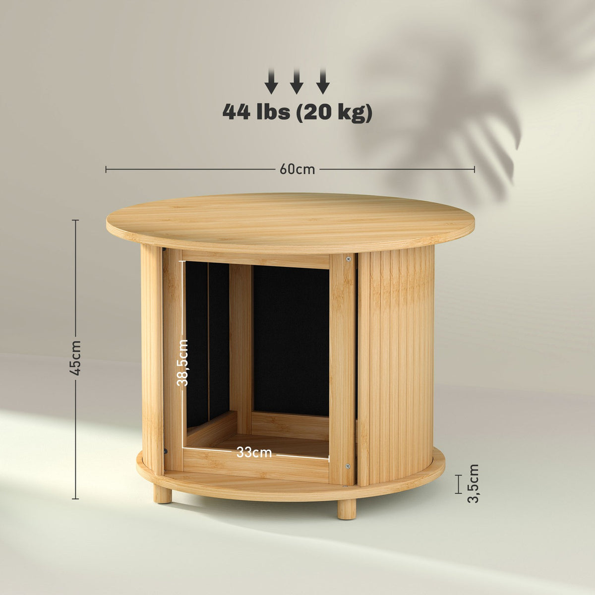 Coffee table living room table made of bamboo with hidden storage space and sliding door, round side table in modern style, for living room, natural, Ø60 x 45 cm